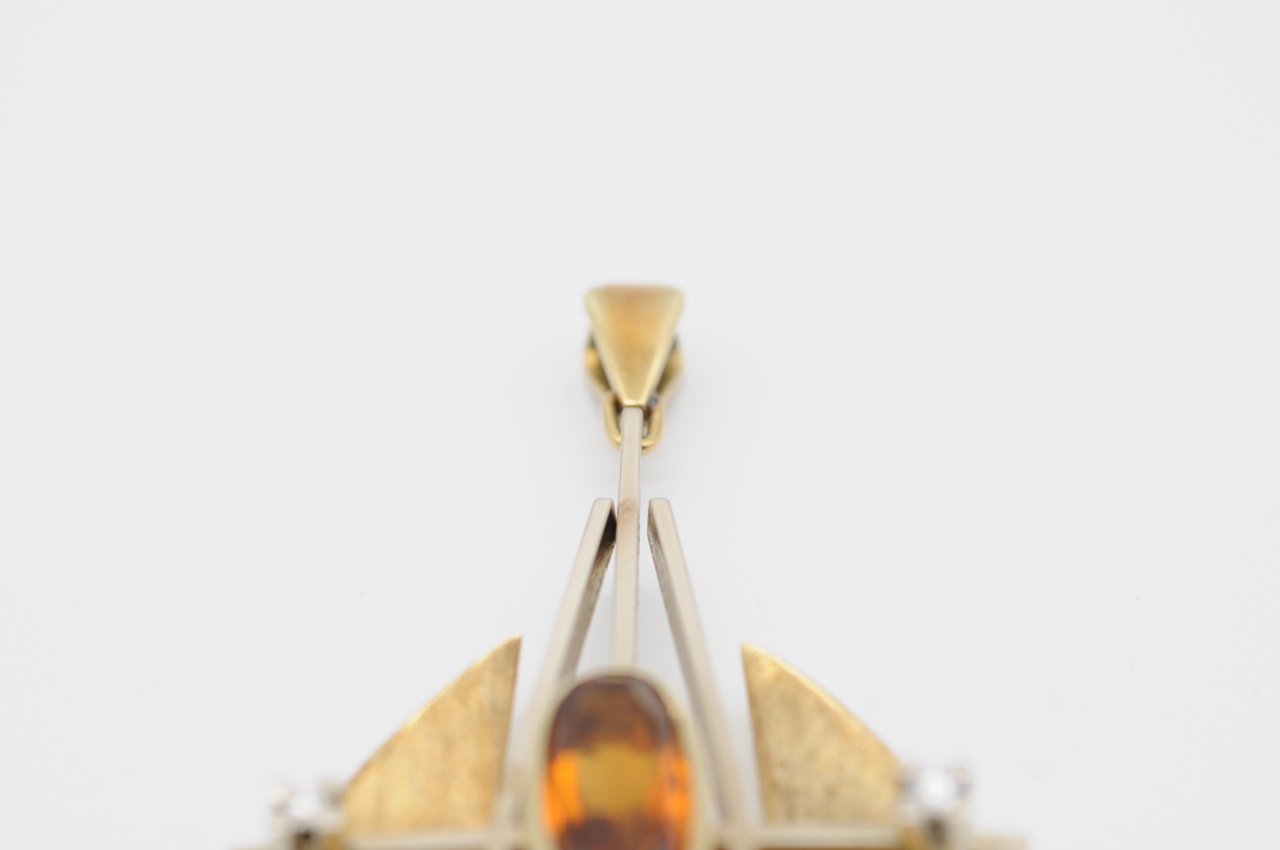 Eleganter Bauhaus-Anhänger, Bicolor 14k Gold, Citrin im Zustand „Gut“ in Berlin, BE