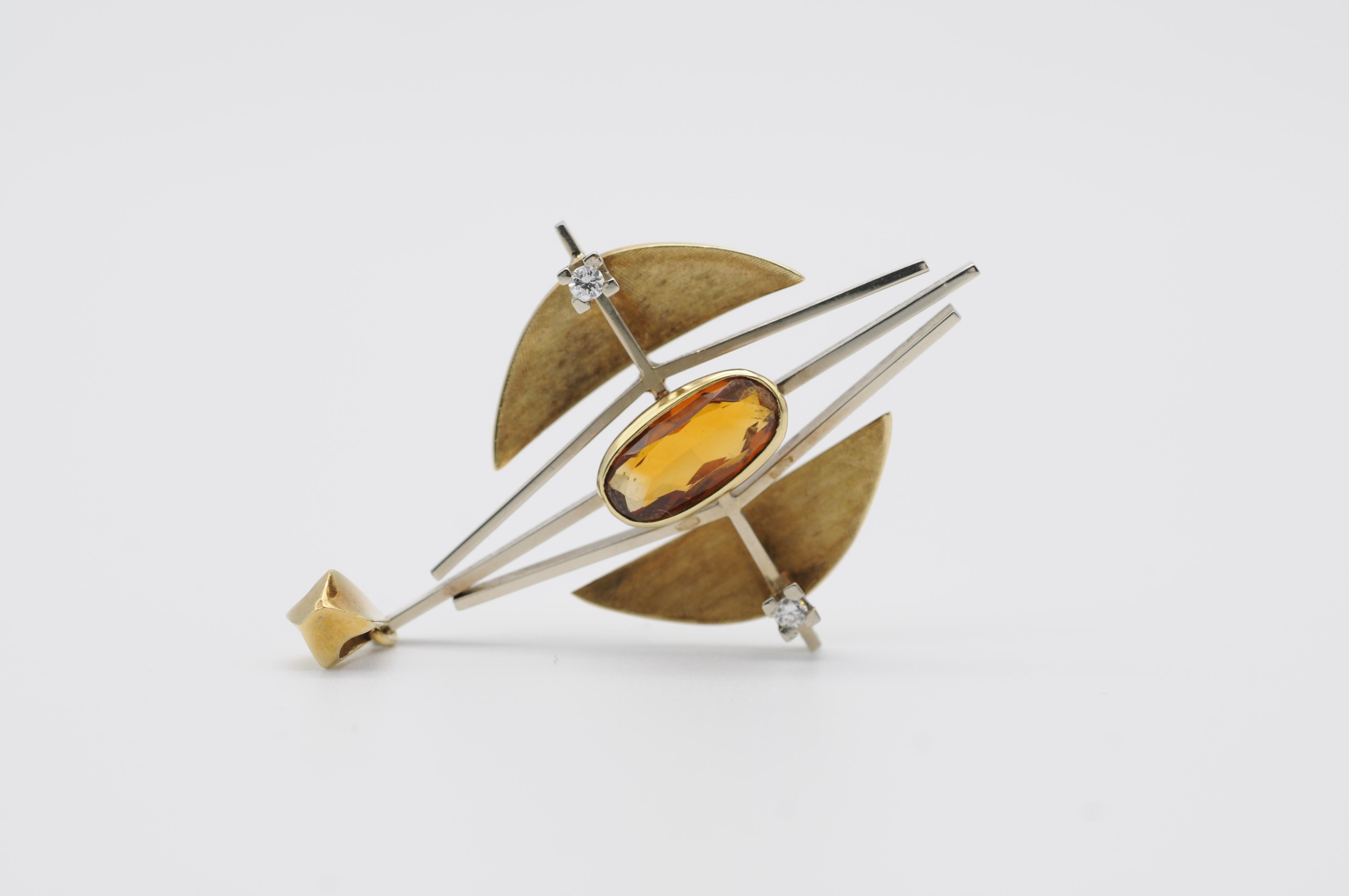 Eleganter Bauhaus-Anhänger, Bicolor 14k Gold, Citrin 2