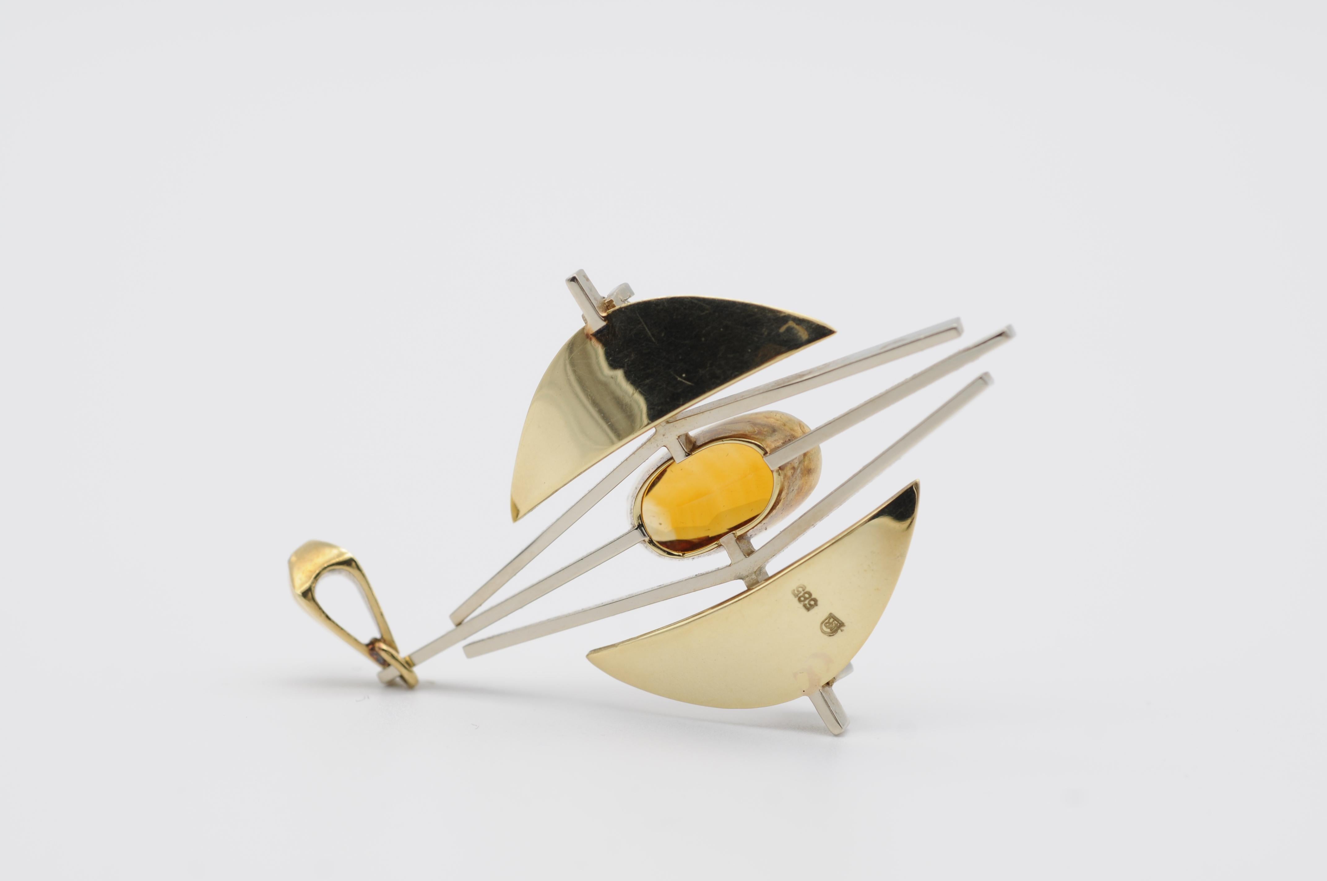 Eleganter Bauhaus-Anhänger, Bicolor 14k Gold, Citrin 3