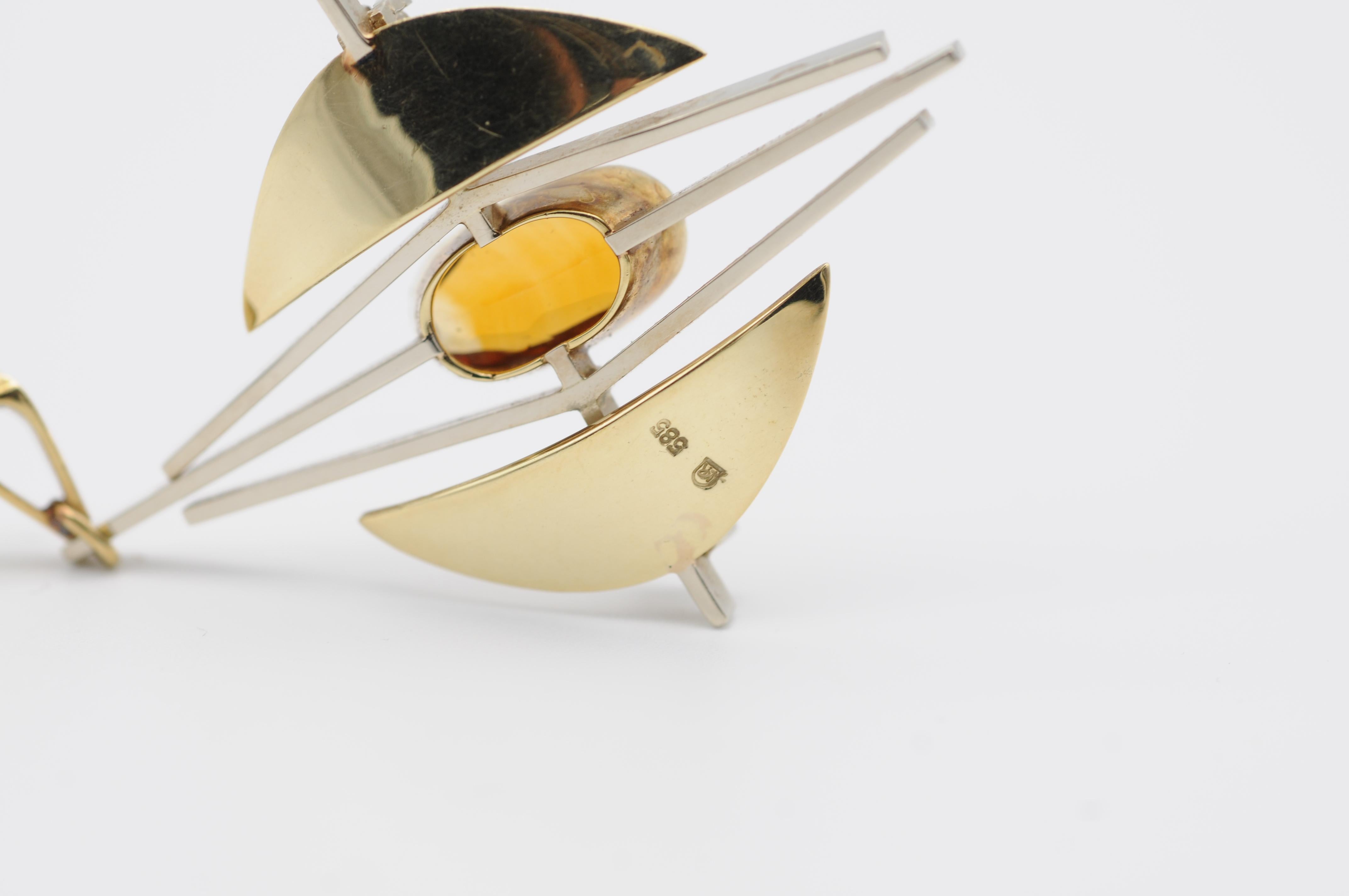 Eleganter Bauhaus-Anhänger, Bicolor 14k Gold, Citrin 4