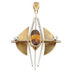 Elegant Bauhaus Pendant, Bicolor 14k Gold, Citrine