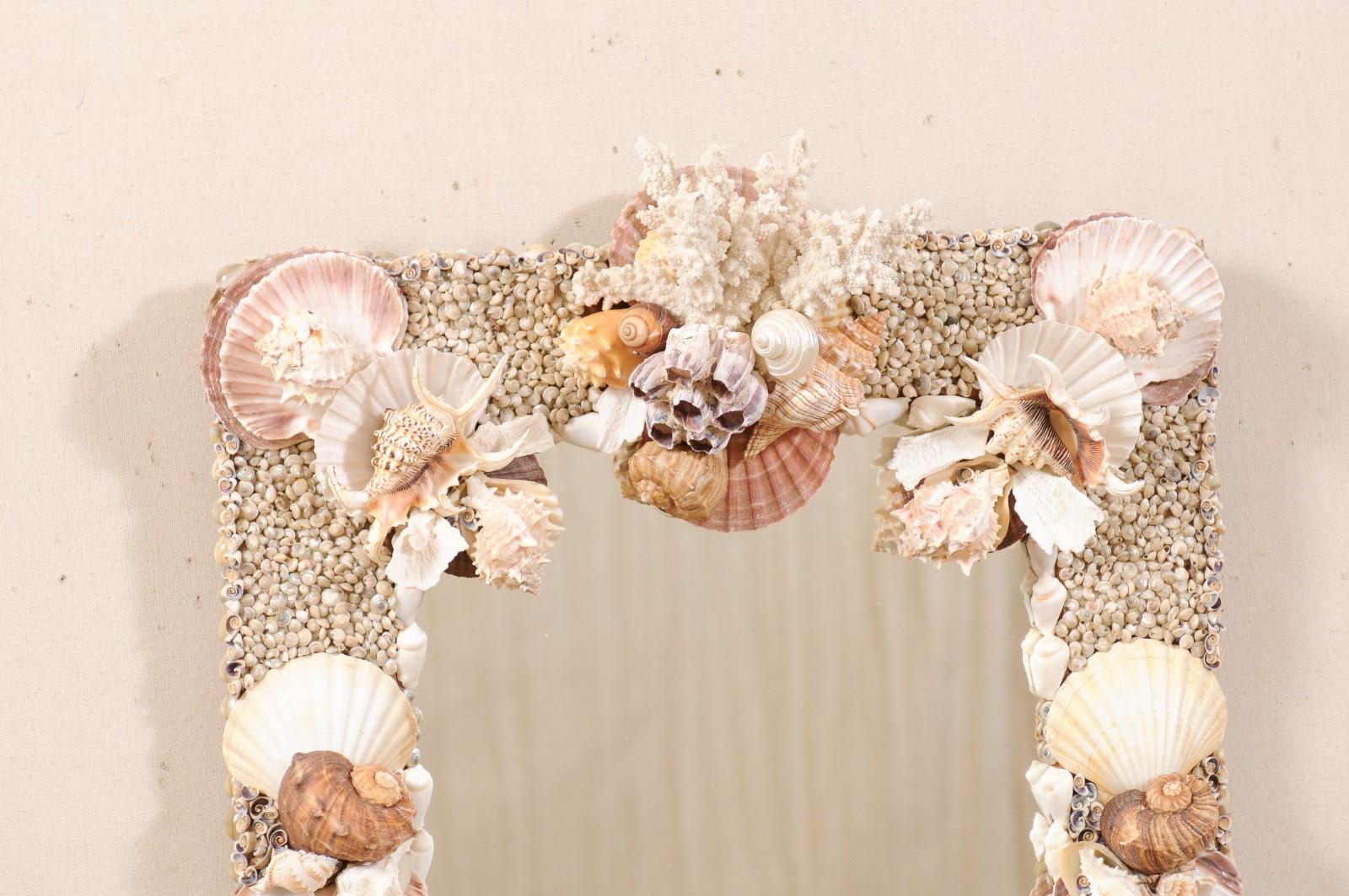 American Elegant Beach-Themed Sea Shell and Coral Wall Mirror