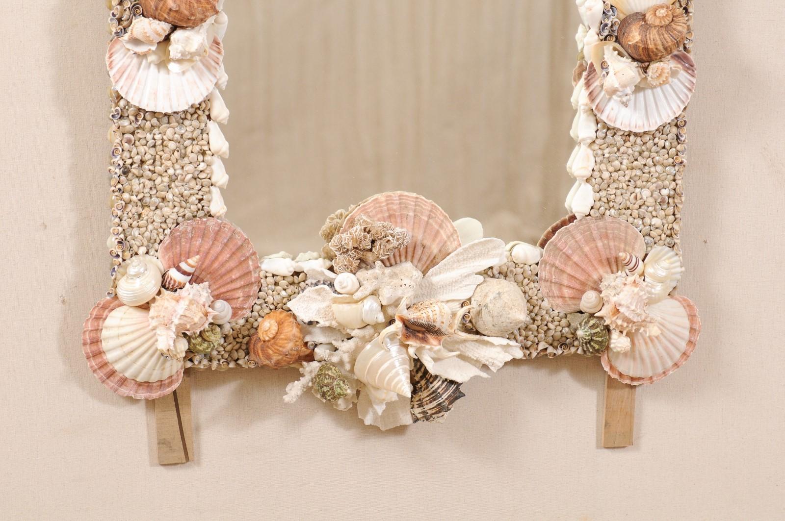 Elegant Beach-Themed Sea Shell and Coral Wall Mirror In Good Condition In Atlanta, GA