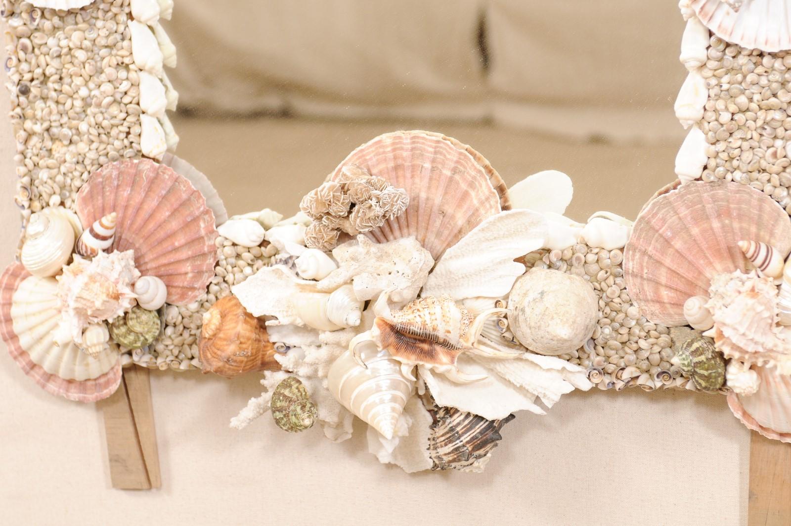 Contemporary Elegant Beach-Themed Sea Shell and Coral Wall Mirror