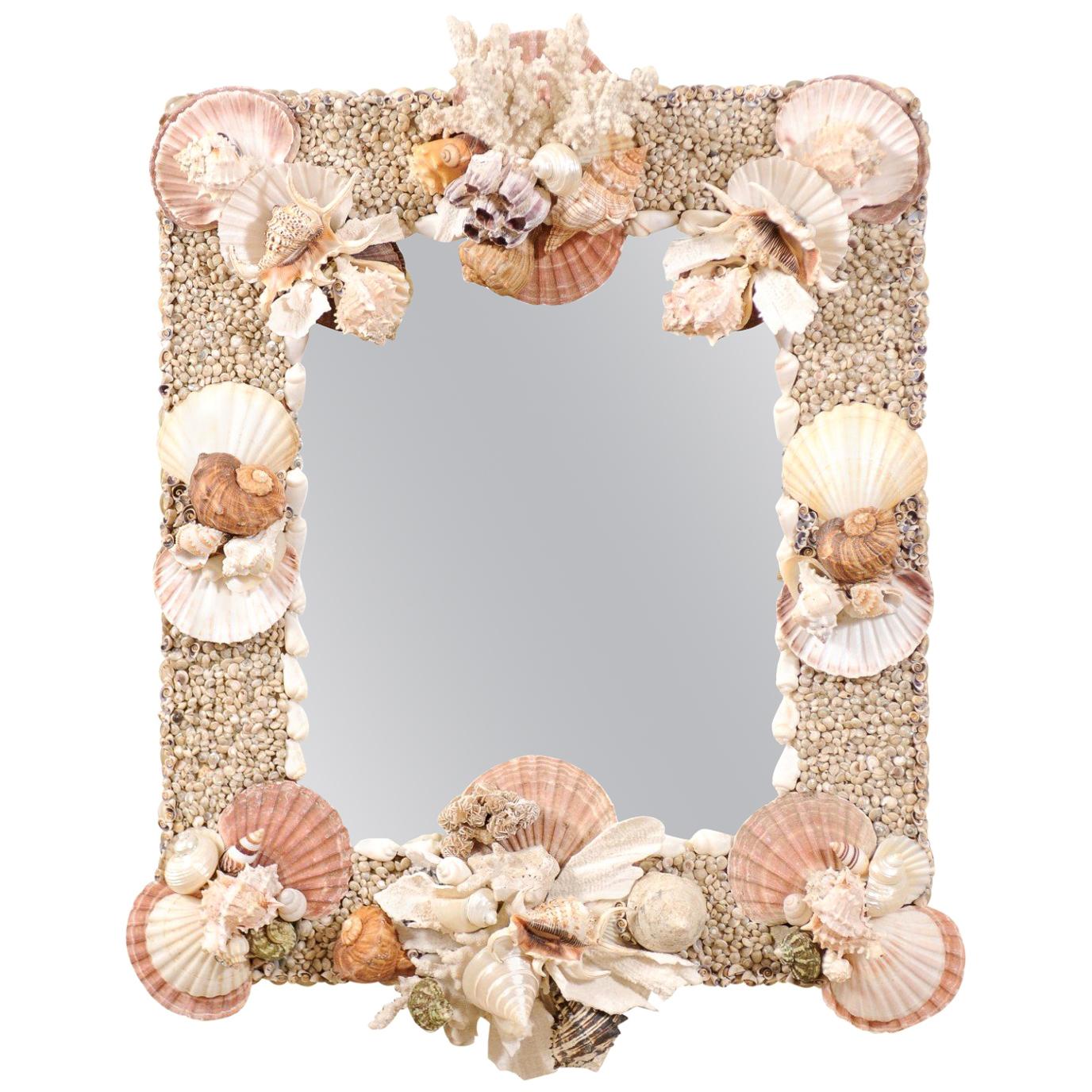 Elegant Beach-Themed Sea Shell and Coral Wall Mirror