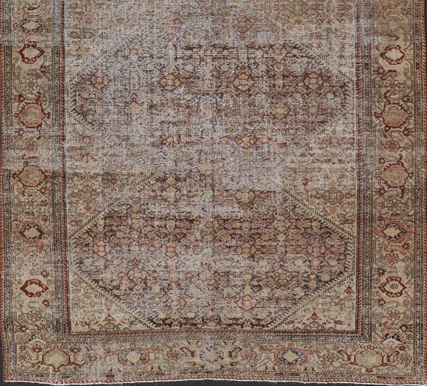 Elegante Alfombra Persa Antigua de Galería Malayer Beige y Marrón 6'10 x 12'8 en venta 4
