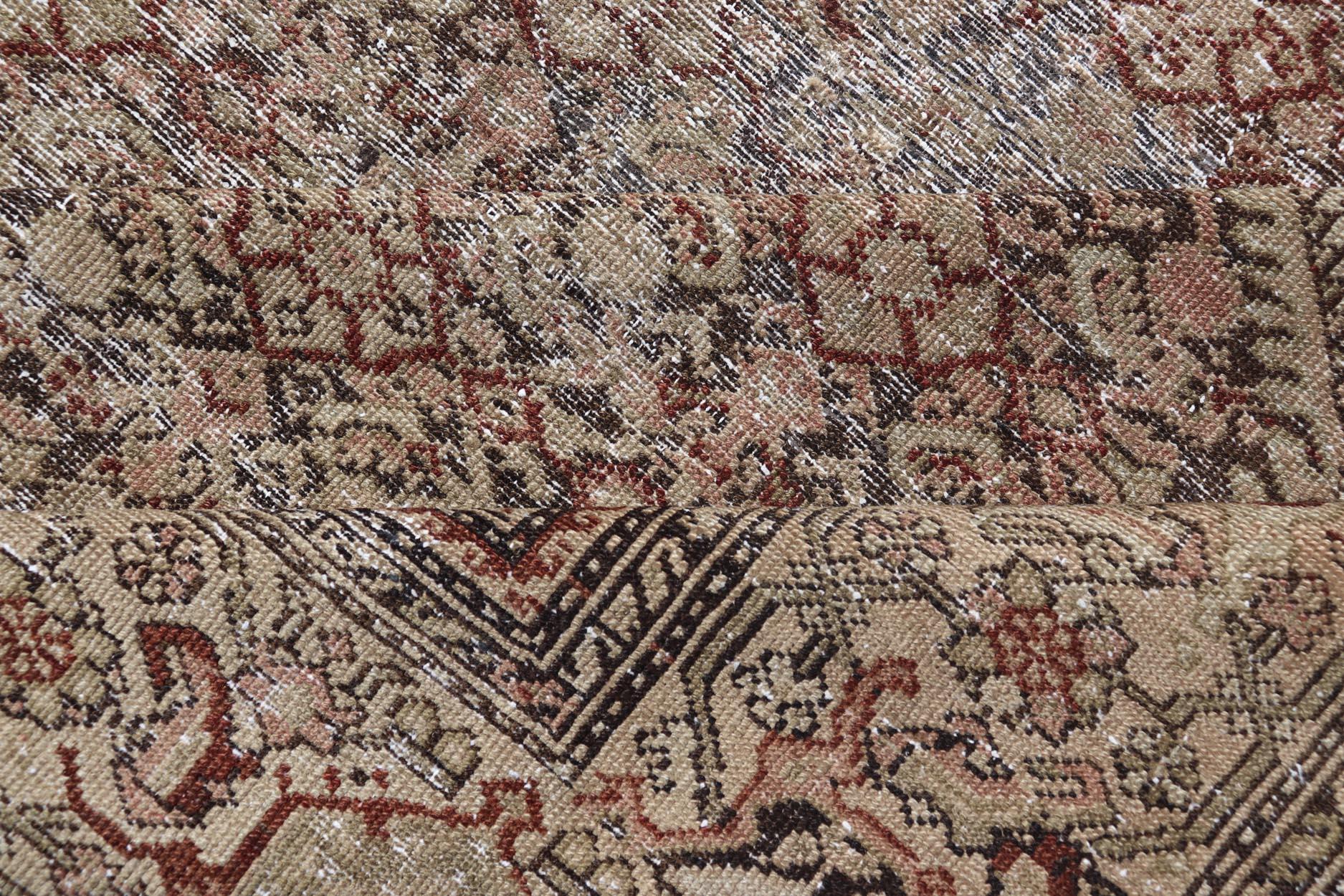 Elegante Alfombra Persa Antigua de Galería Malayer Beige y Marrón 6'10 x 12'8 en venta 6