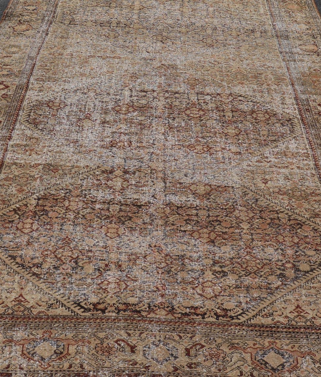 Elegante Alfombra Persa Antigua de Galería Malayer Beige y Marrón 6'10 x 12'8 en venta 7