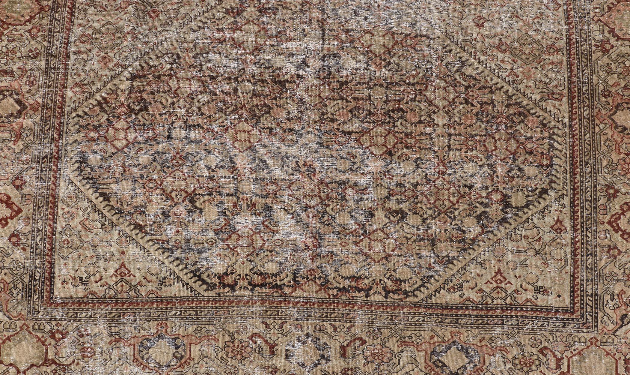 Elegante Alfombra Persa Antigua de Galería Malayer Beige y Marrón 6'10 x 12'8 en venta 9