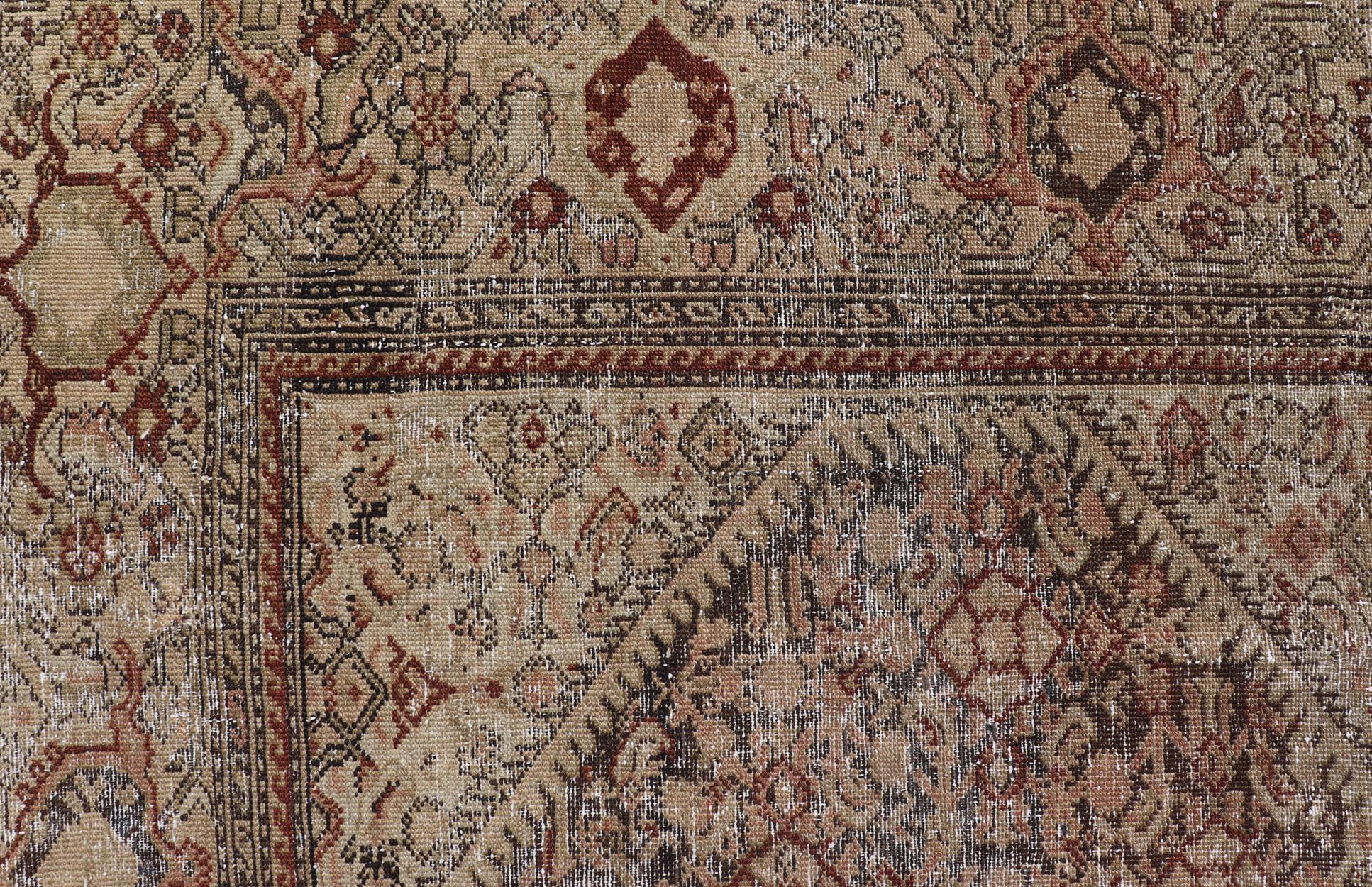 Elegante Alfombra Persa Antigua de Galería Malayer Beige y Marrón 6'10 x 12'8 en venta 10