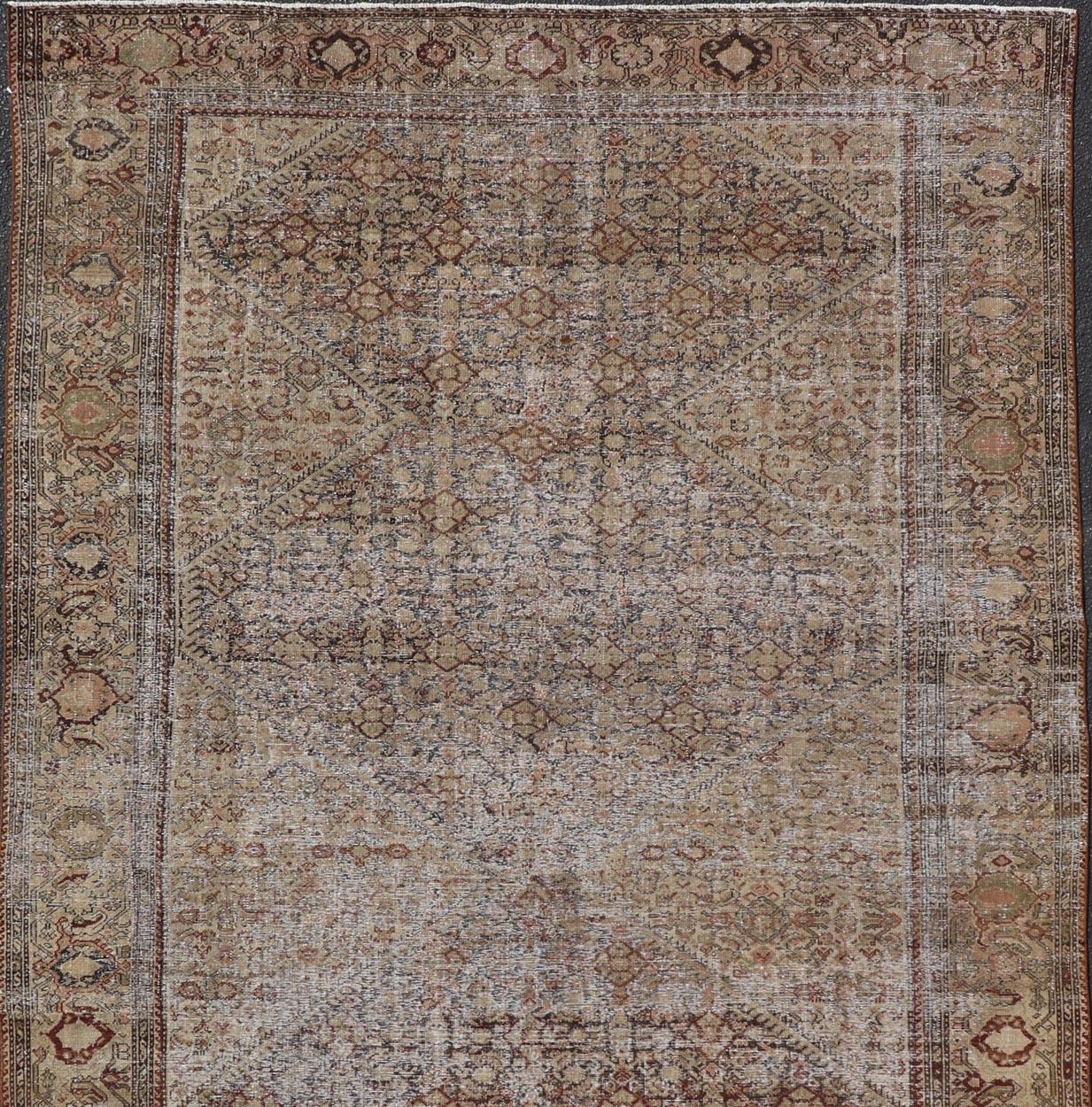 Elegante Alfombra Persa Antigua de Galería Malayer Beige y Marrón 6'10 x 12'8 en venta 2