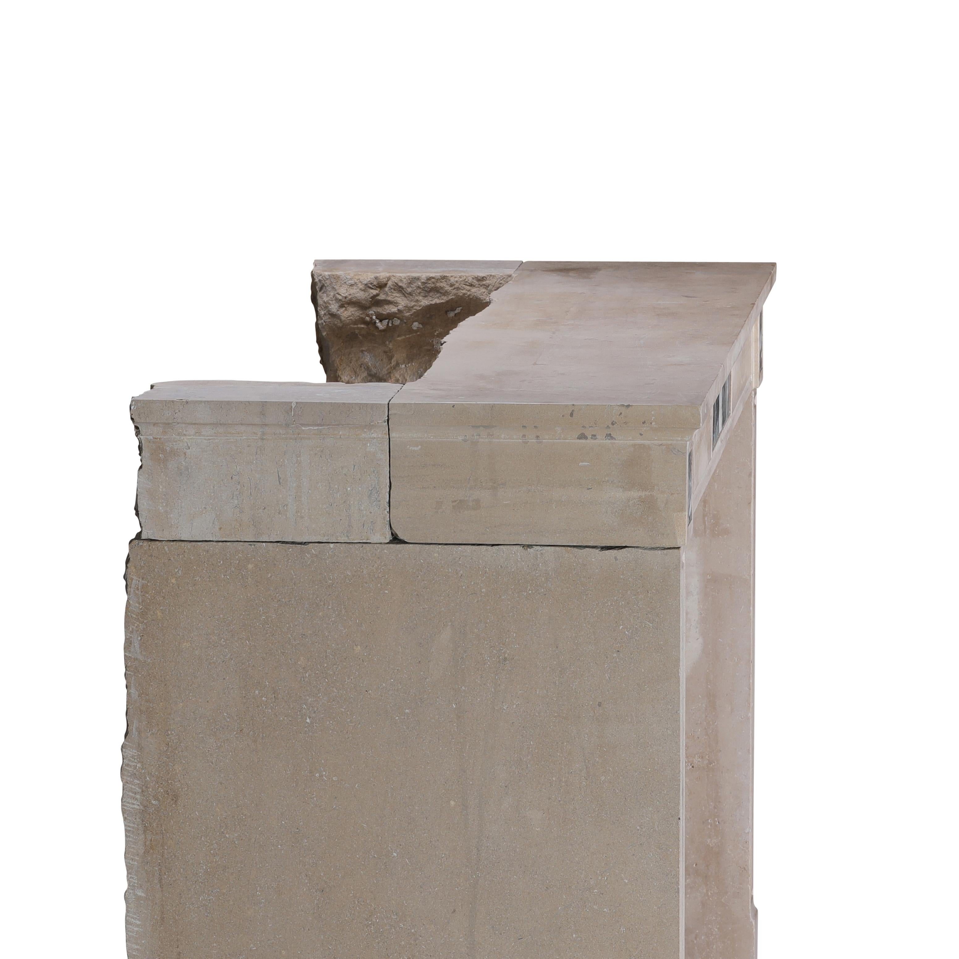 Elegant Beige Stone Fireplace Surround for Modern, Classic - Contemporary Design For Sale 11