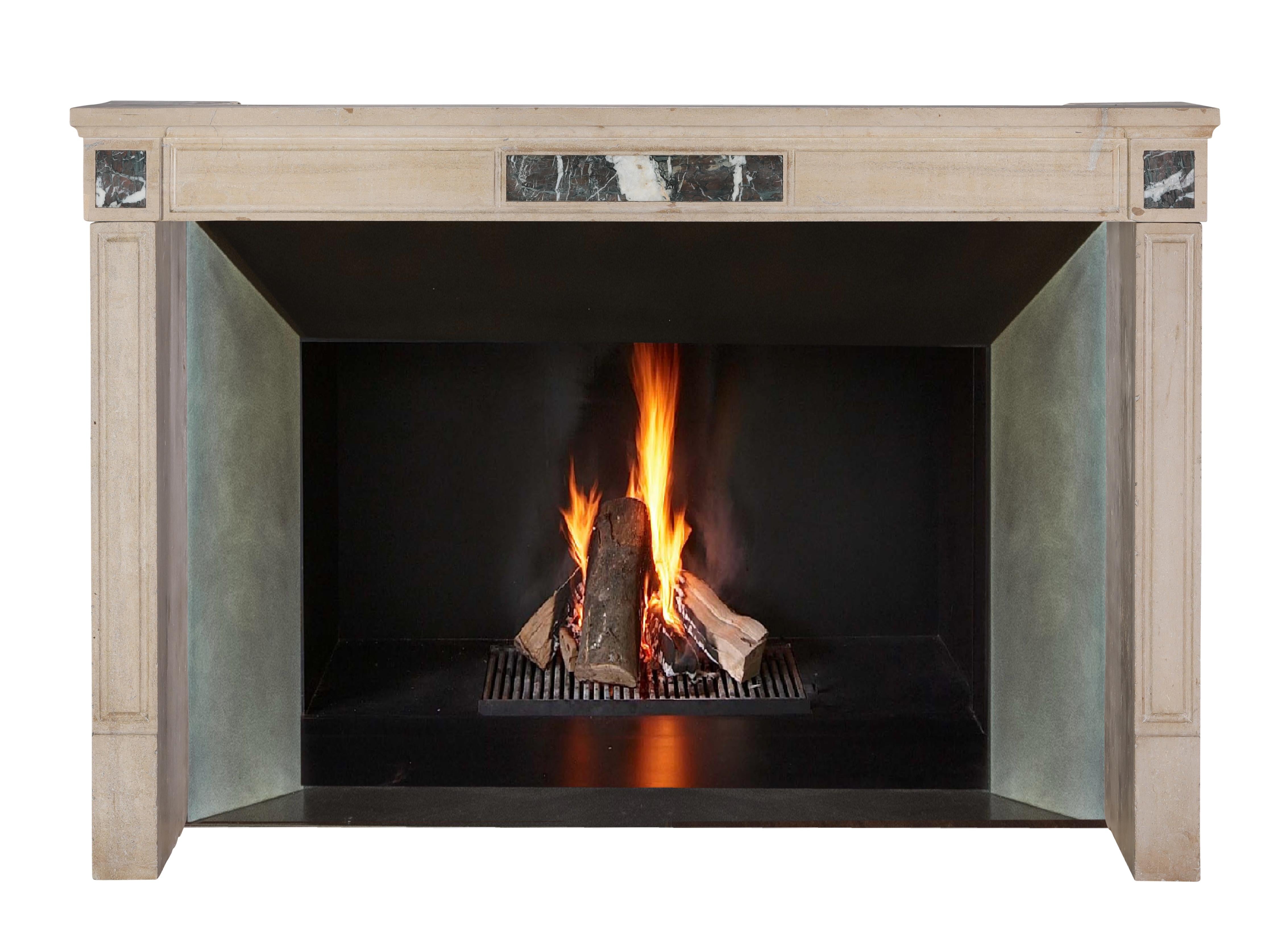 Hand-Carved Elegant Beige Stone Fireplace Surround for Modern, Classic - Contemporary Design For Sale
