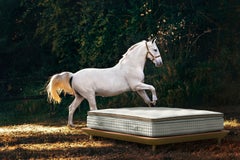 Elegant lit "Bellini" en tissu bouclé, fait à la main en Italie, matelas inclus
