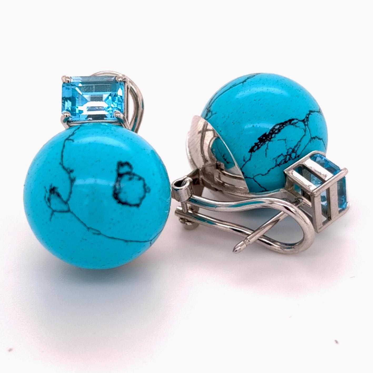 Elegantes pendientes BERCA de Turquesa Arizona, Topacios azules y oro blanco en Nuevo estado para la venta en Valenza, IT