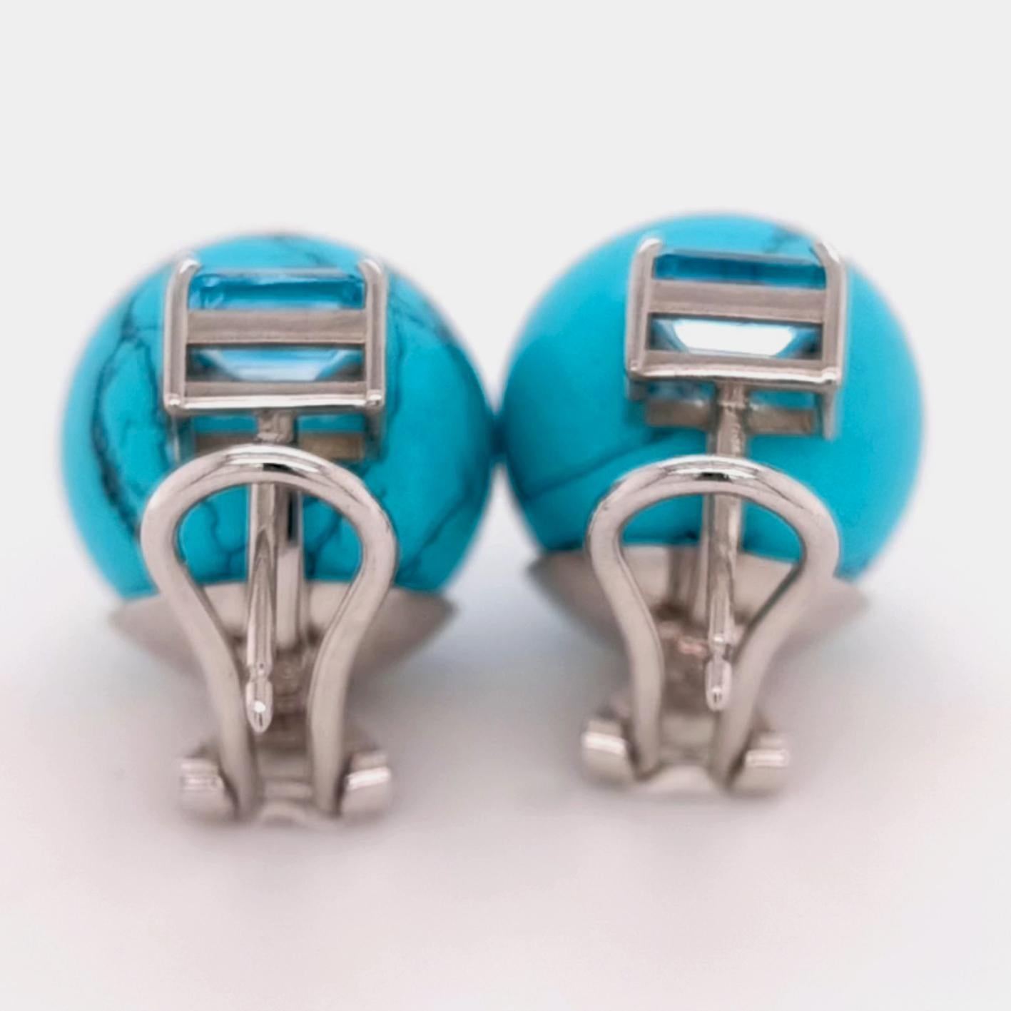 De las mujeres Elegantes pendientes BERCA de Turquesa Arizona, Topacios azules y oro blanco en venta
