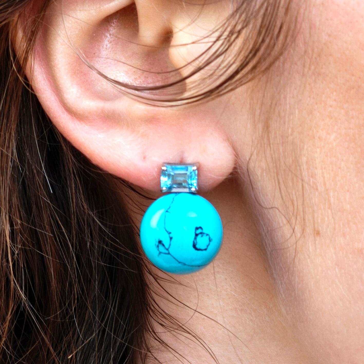 Elegantes pendientes BERCA de Turquesa Arizona, Topacios azules y oro blanco en venta 1