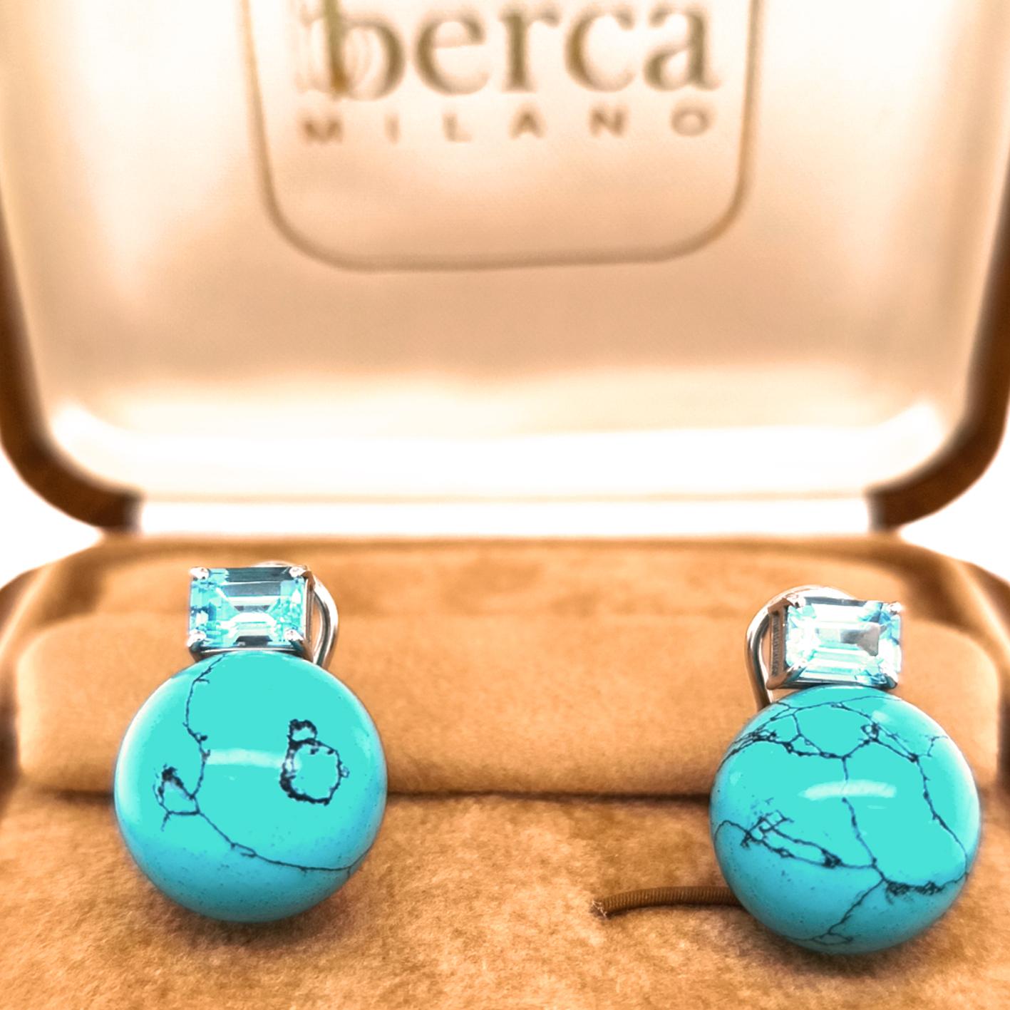 Elegantes pendientes BERCA de Turquesa Arizona, Topacios azules y oro blanco en venta 2