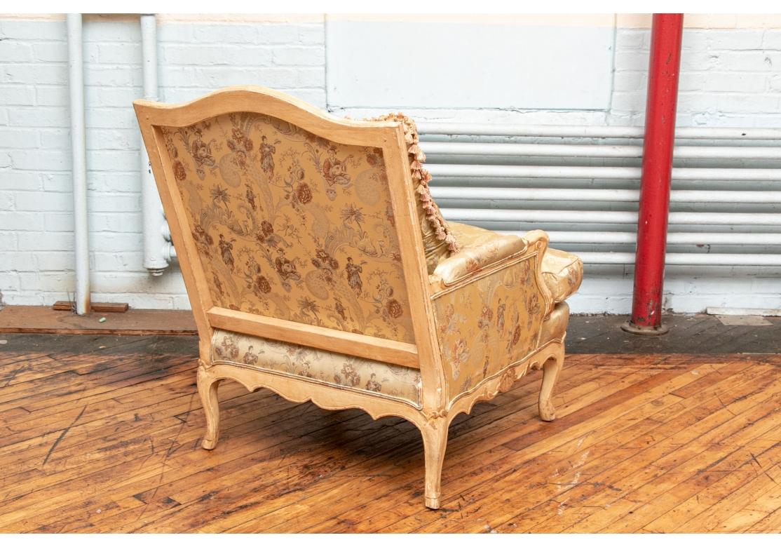 Elegant Bergere Chair with Chinoiserie Print Silk Upholstery For Sale 1