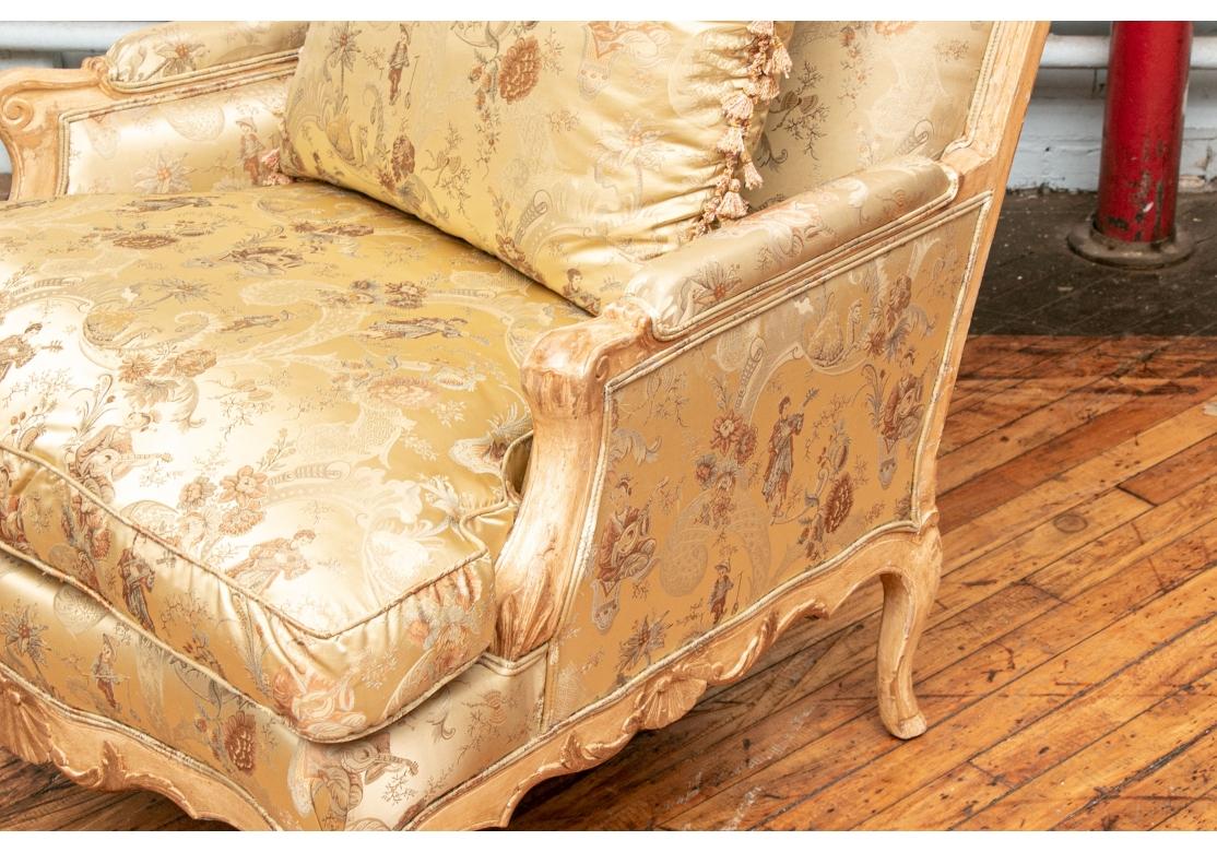 Elegant Bergere Chair with Chinoiserie Print Silk Upholstery For Sale 3