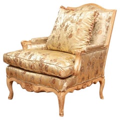 Elegant Bergere Chair with Chinoiserie Print Silk Upholstery