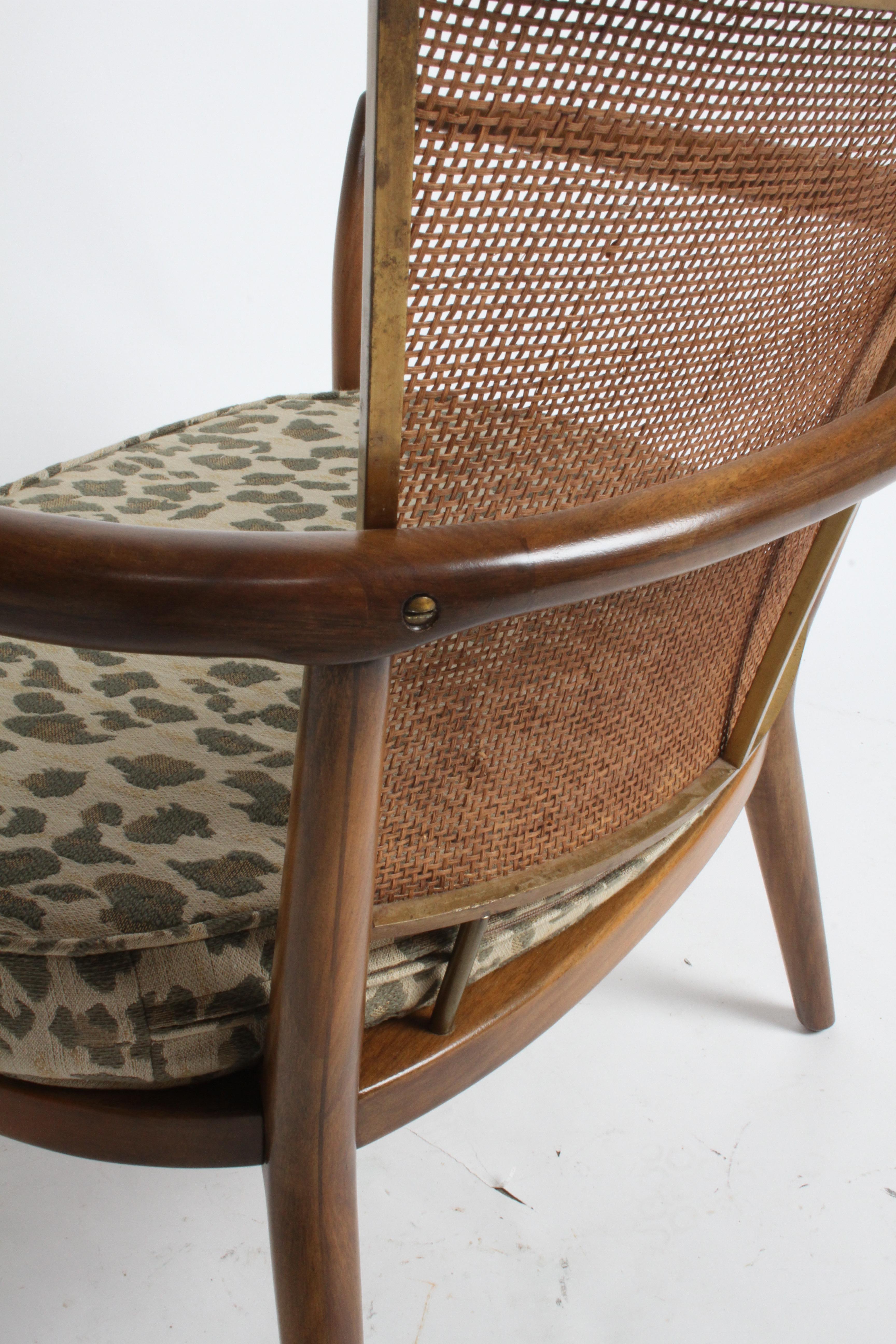 Elegant Bert England Mid-Century Lounge Chair with Walnut, Brass and Cane Back 2