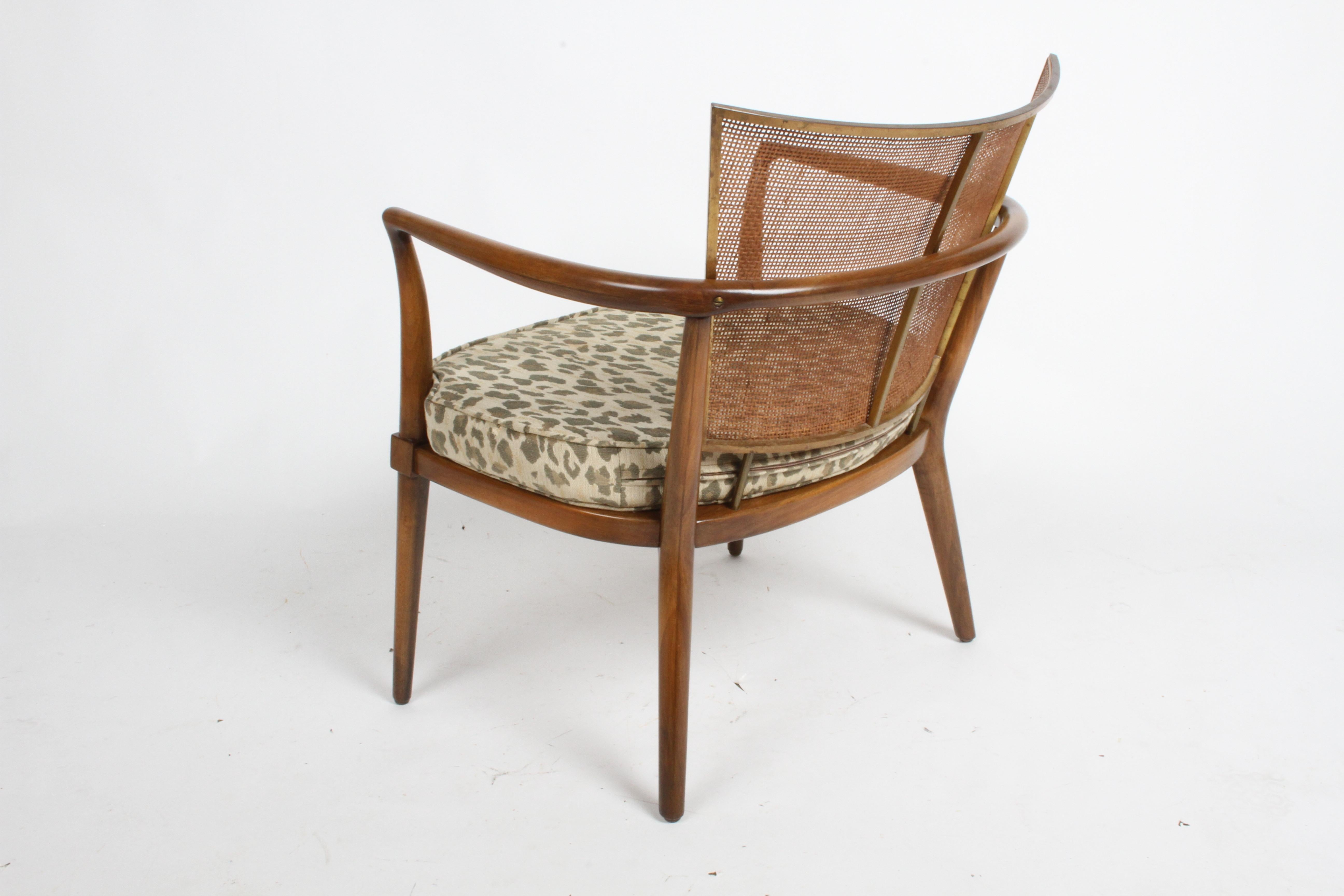 Elegant Bert England Mid-Century Lounge Chair with Walnut, Brass and Cane Back 3