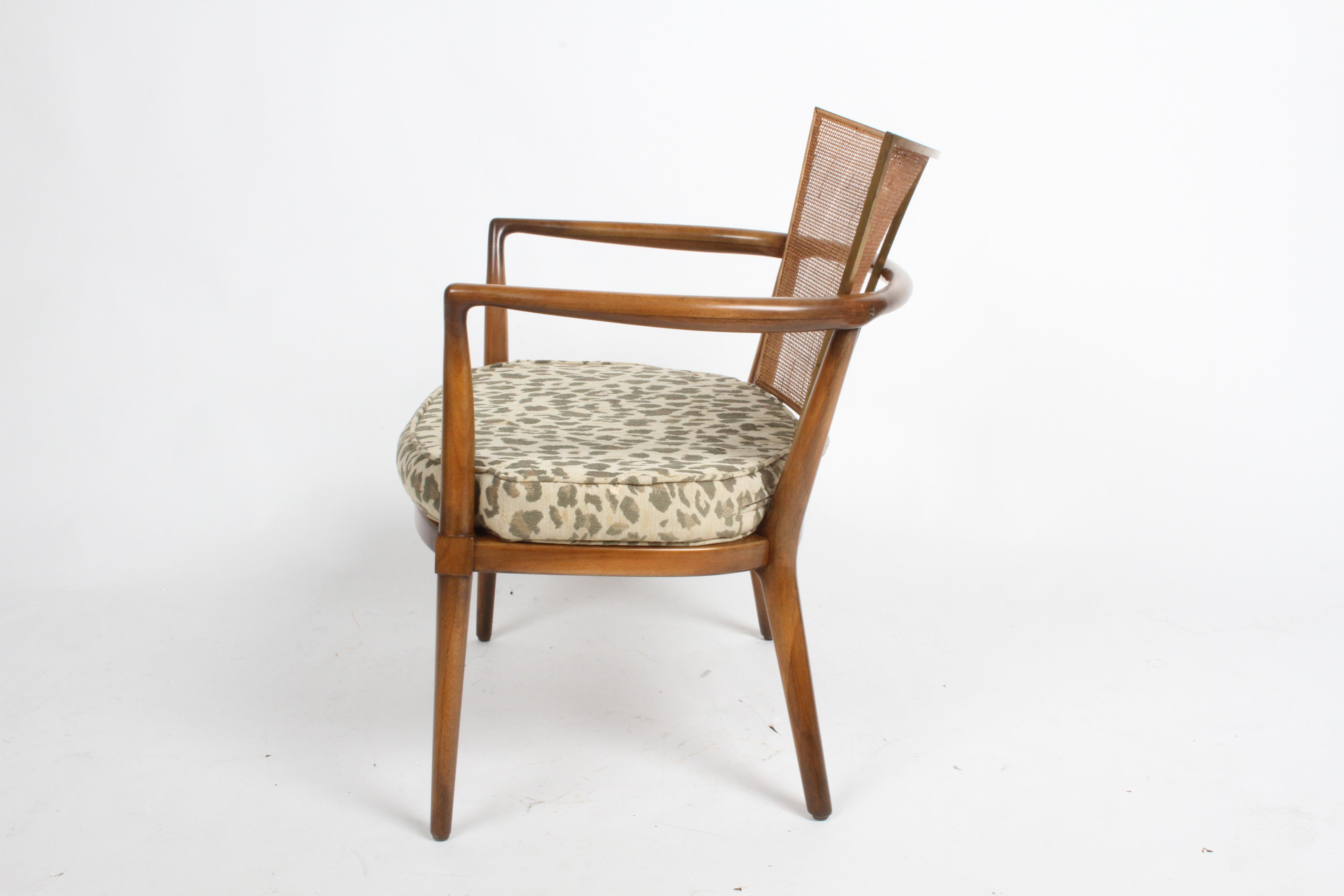 Elegant Bert England Mid-Century Lounge Chair with Walnut, Brass and Cane Back 4