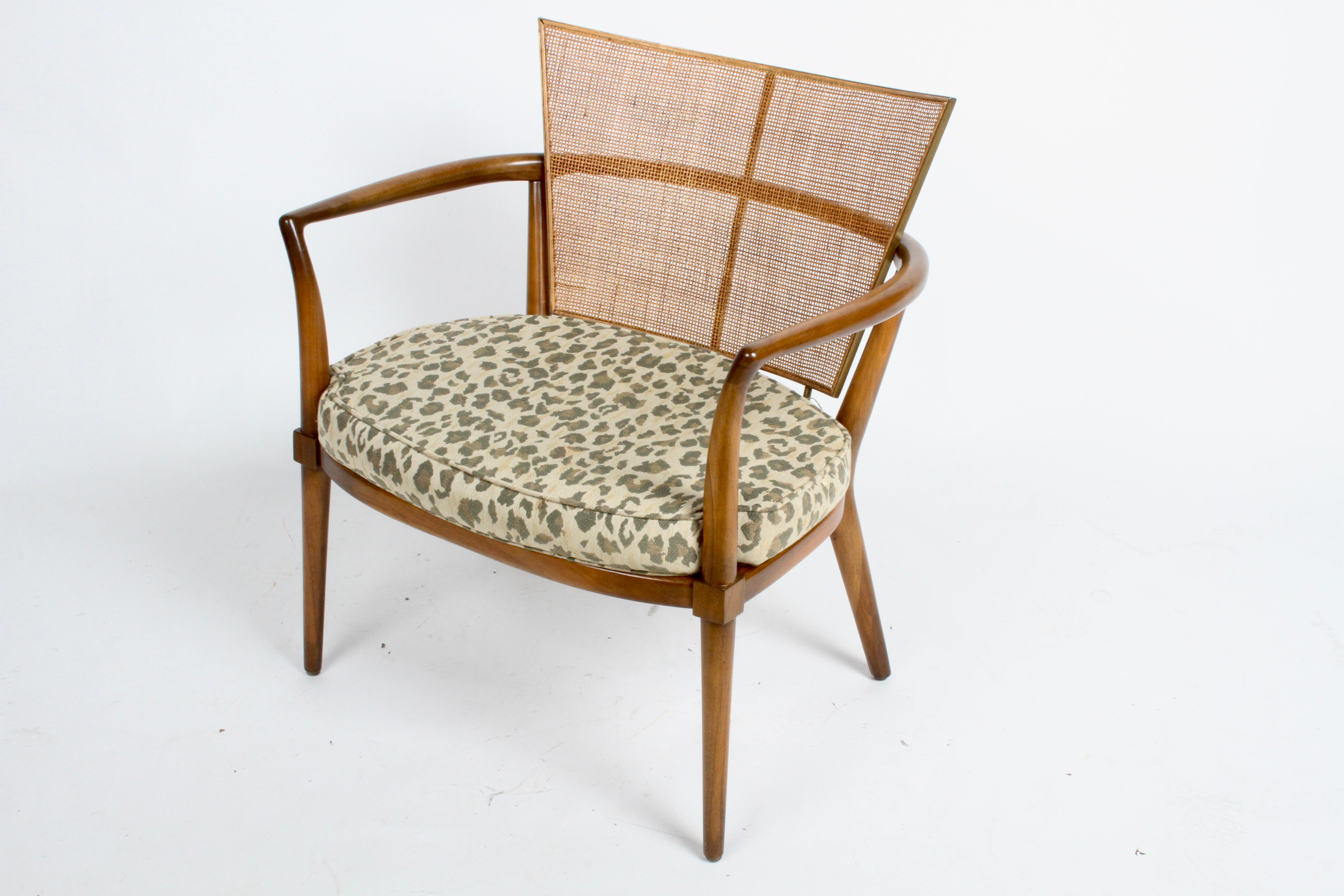 Elegant Bert England Mid-Century Lounge Chair with Walnut, Brass and Cane Back 5