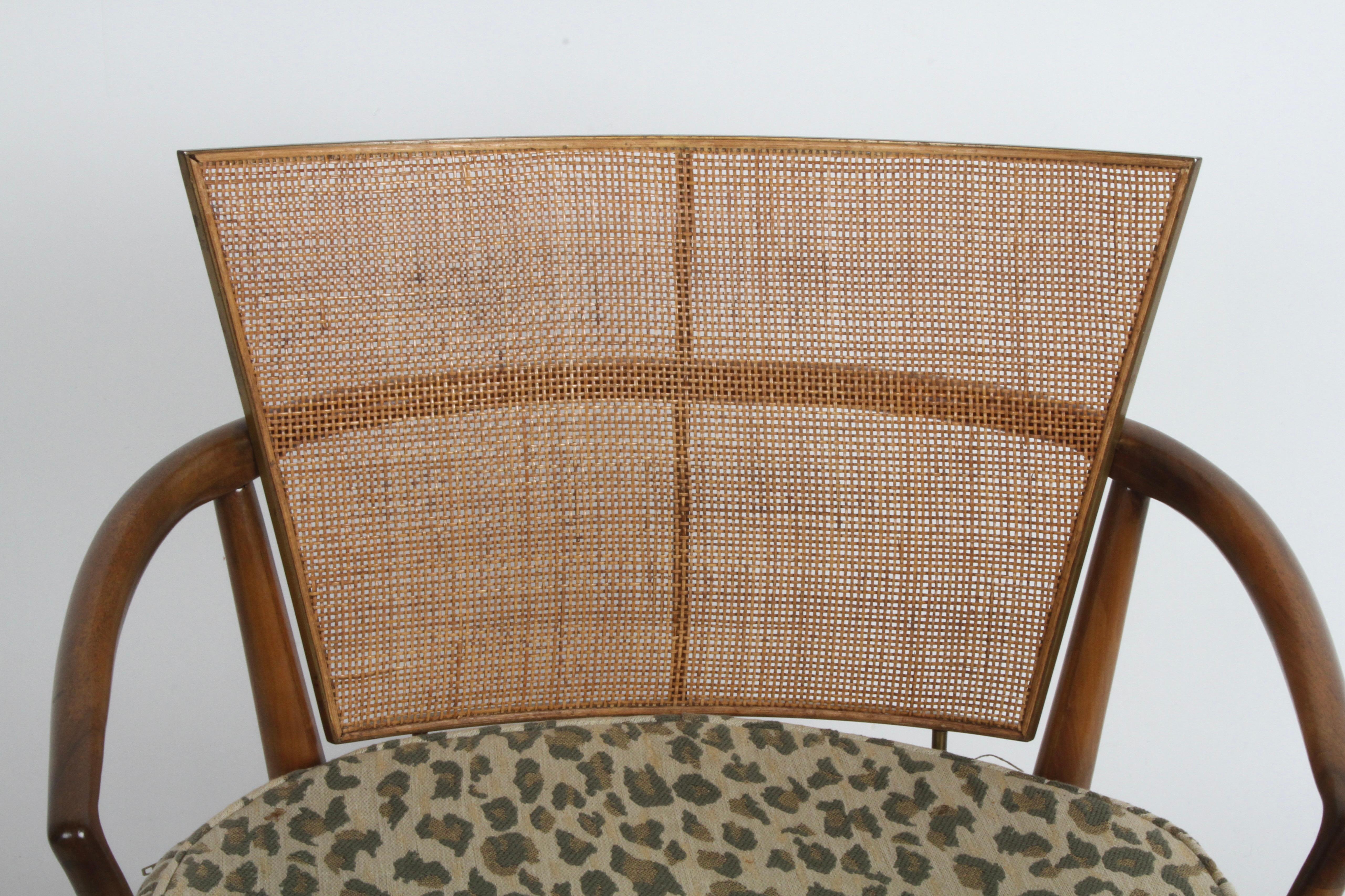 Elegant Bert England Mid-Century Lounge Chair with Walnut, Brass and Cane Back 6