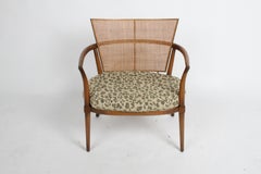 Elegant Bert England Mid-Century Lounge Chair with Walnut, Brass and Cane Back