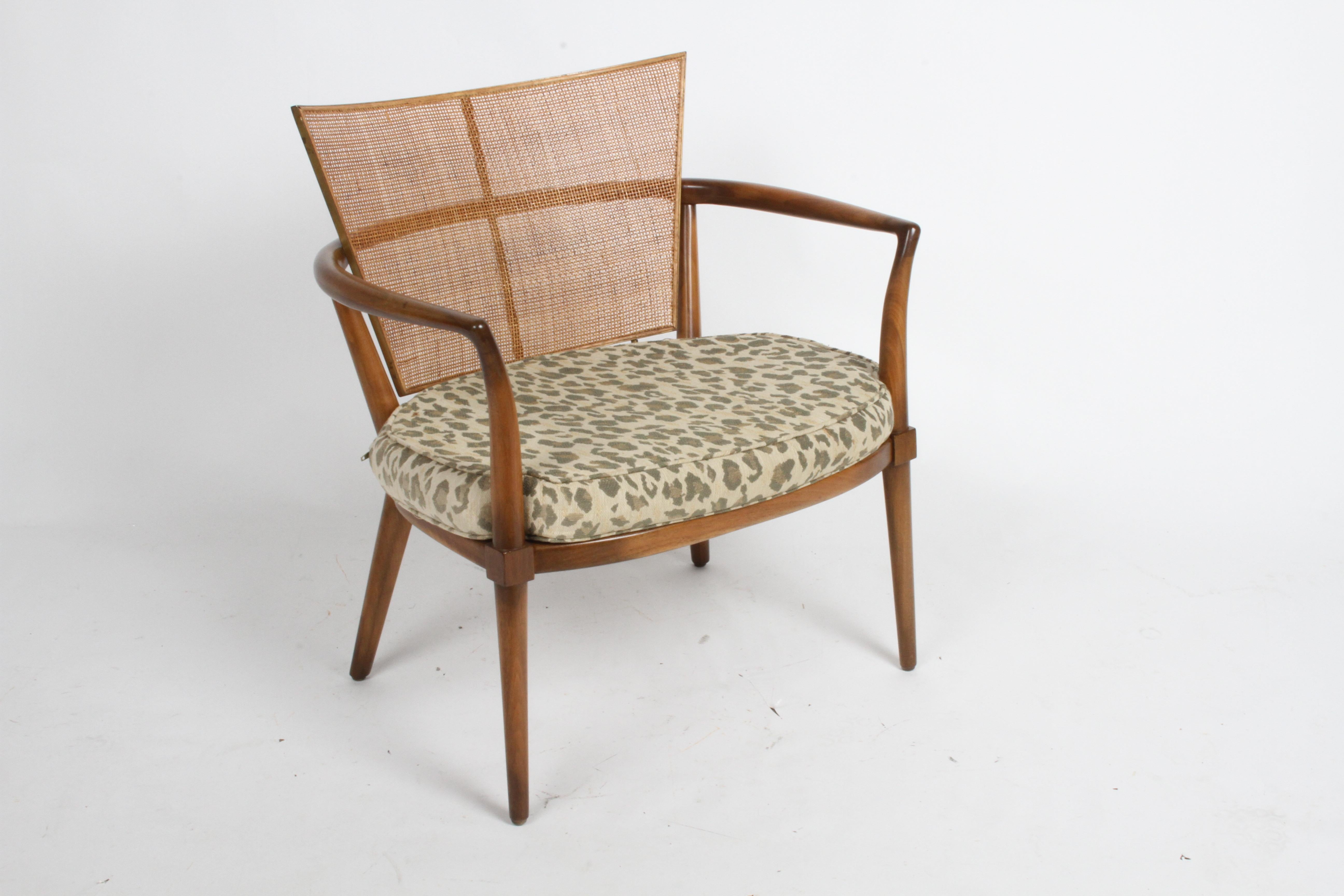 Mid-Century Modern Elegant Bert England Mid-Century Lounge Chair with Walnut, Brass and Cane Back