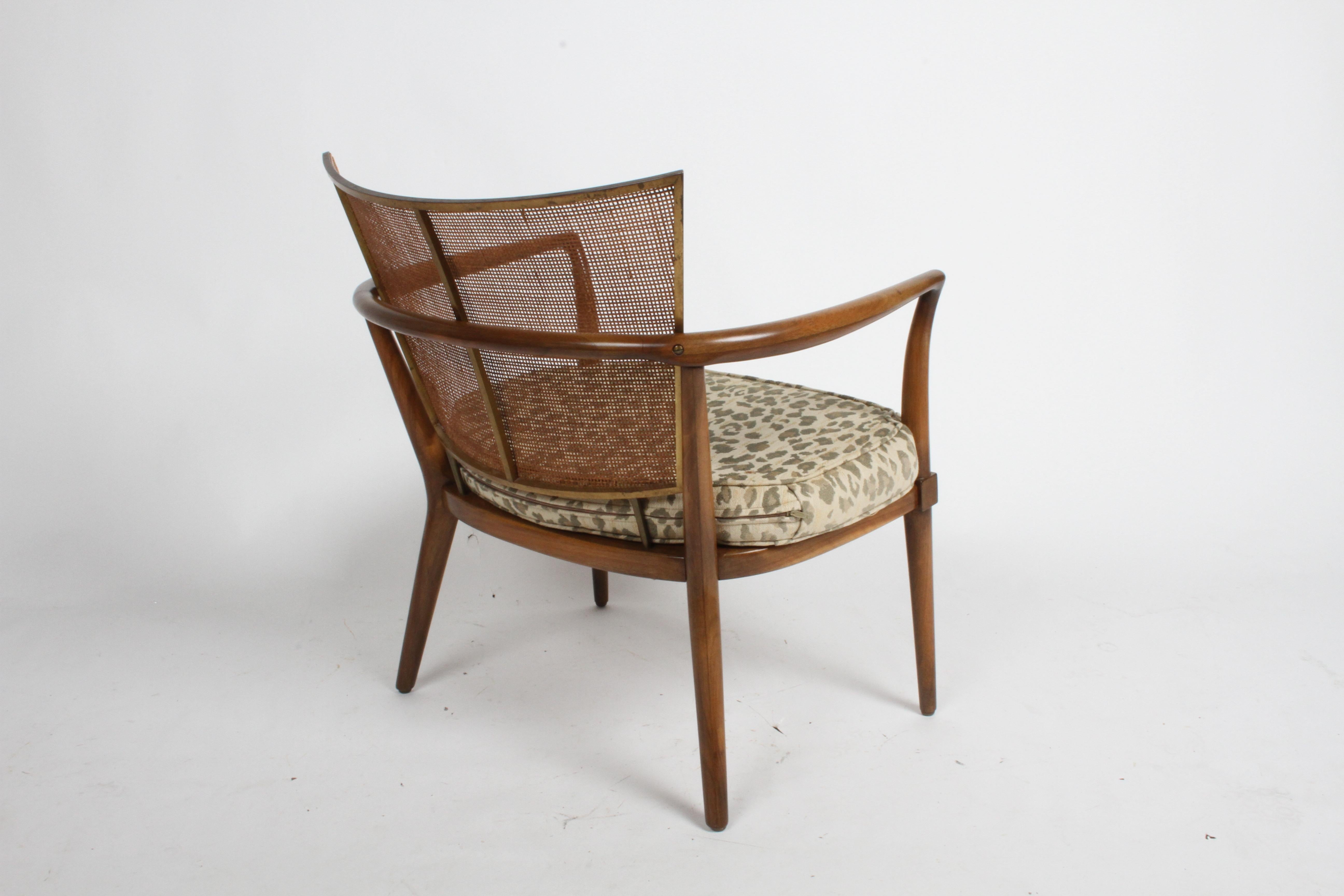 Elegant Bert England Mid-Century Lounge Chair with Walnut, Brass and Cane Back In Good Condition In St. Louis, MO