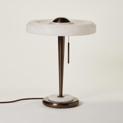 Elegant Bespoke Italian "Benny" table lamp in bronze and Alabaster