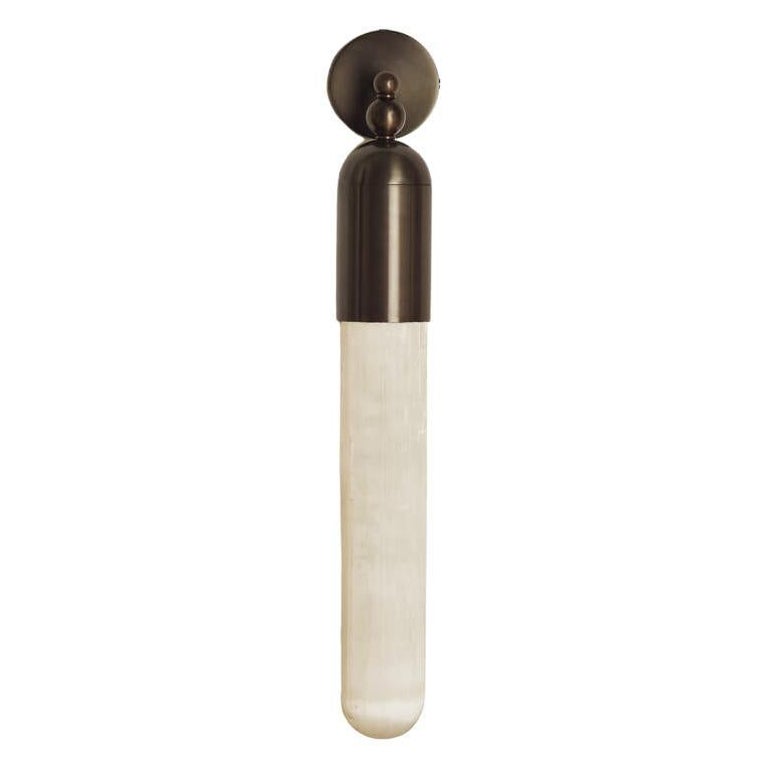 Elegant Bespoke Italian "Selene" wall sconce in bronze and Selenite