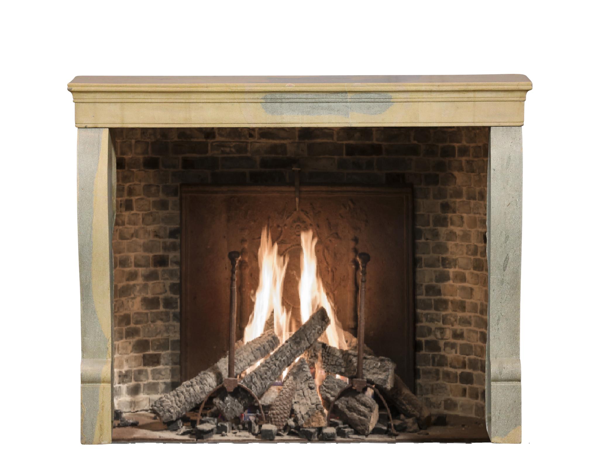 Elegant Bicolor Stone Fireplace Surround For Timeless Interior Design For Sale 5