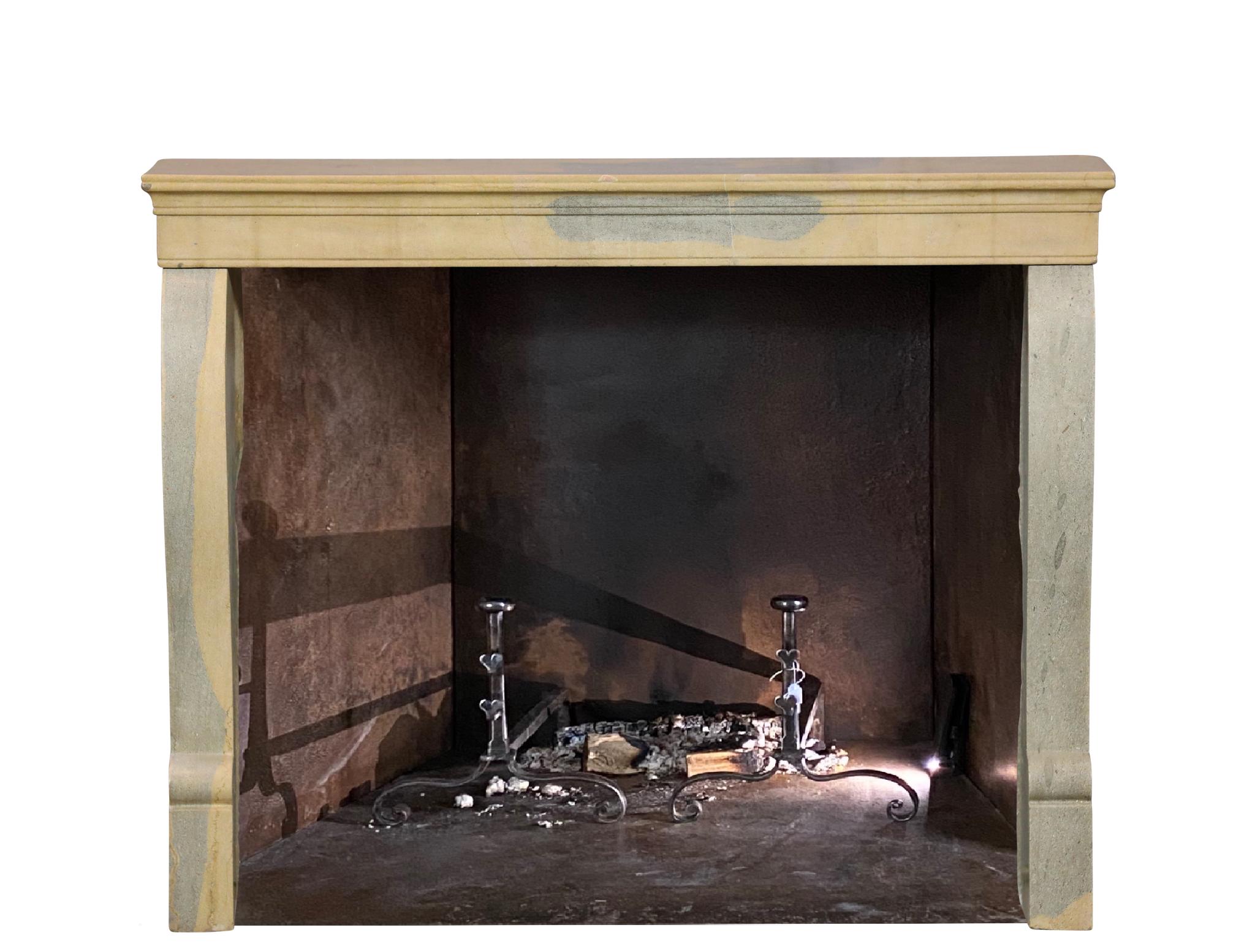 French Elegant Bicolor Stone Fireplace Surround For Timeless Interior Design For Sale