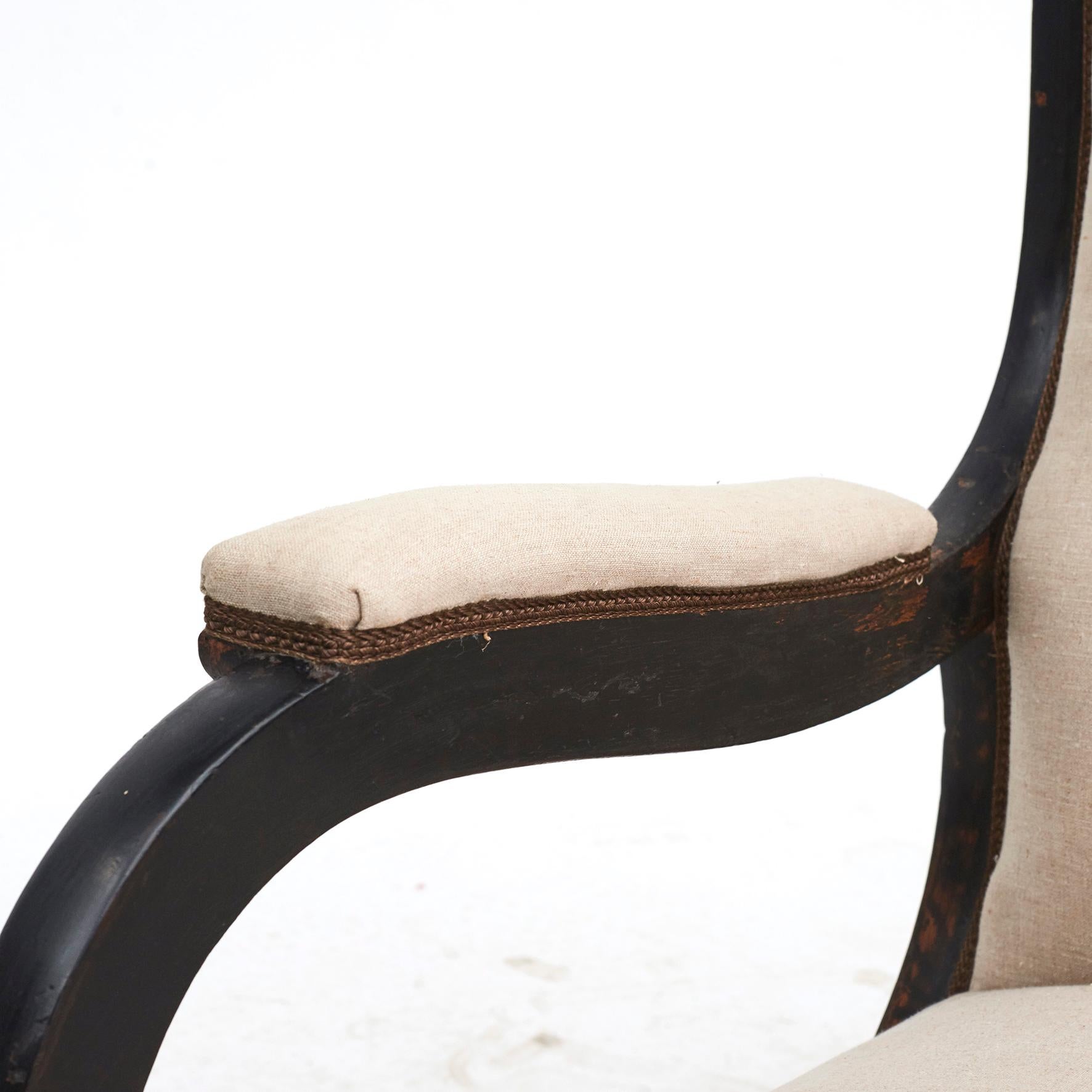 Biedermeier Armchair, Black and With Light Fabric  For Sale 4
