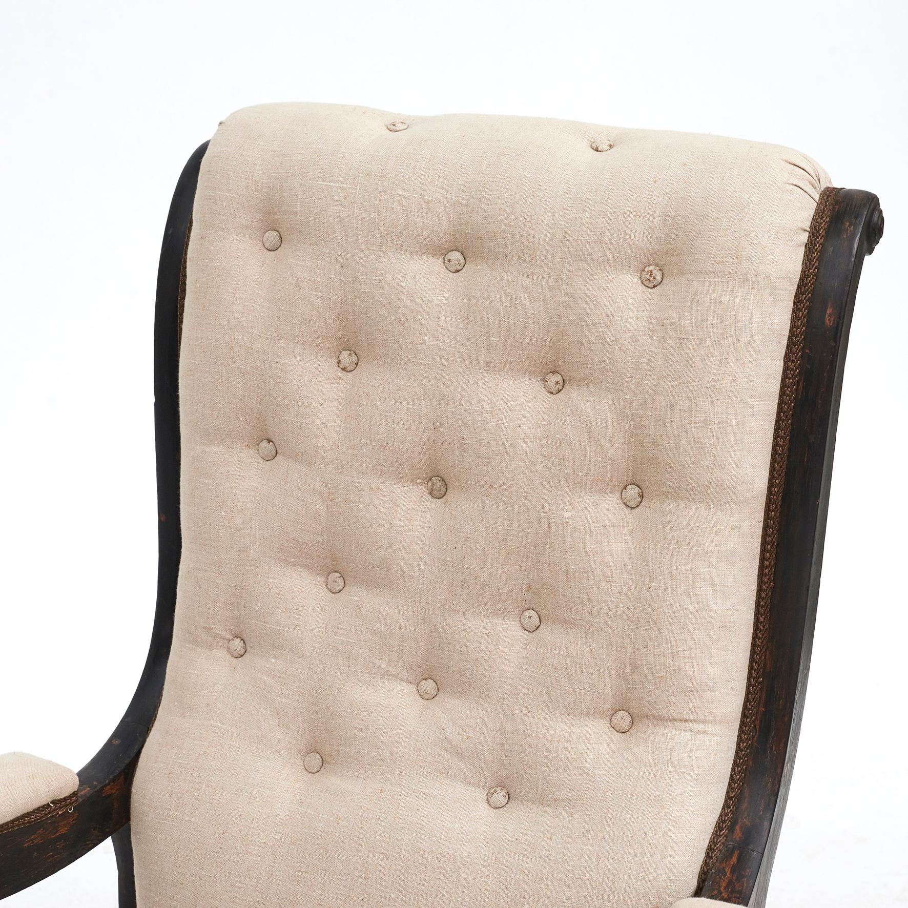 Biedermeier Armchair, Black and With Light Fabric  For Sale 5