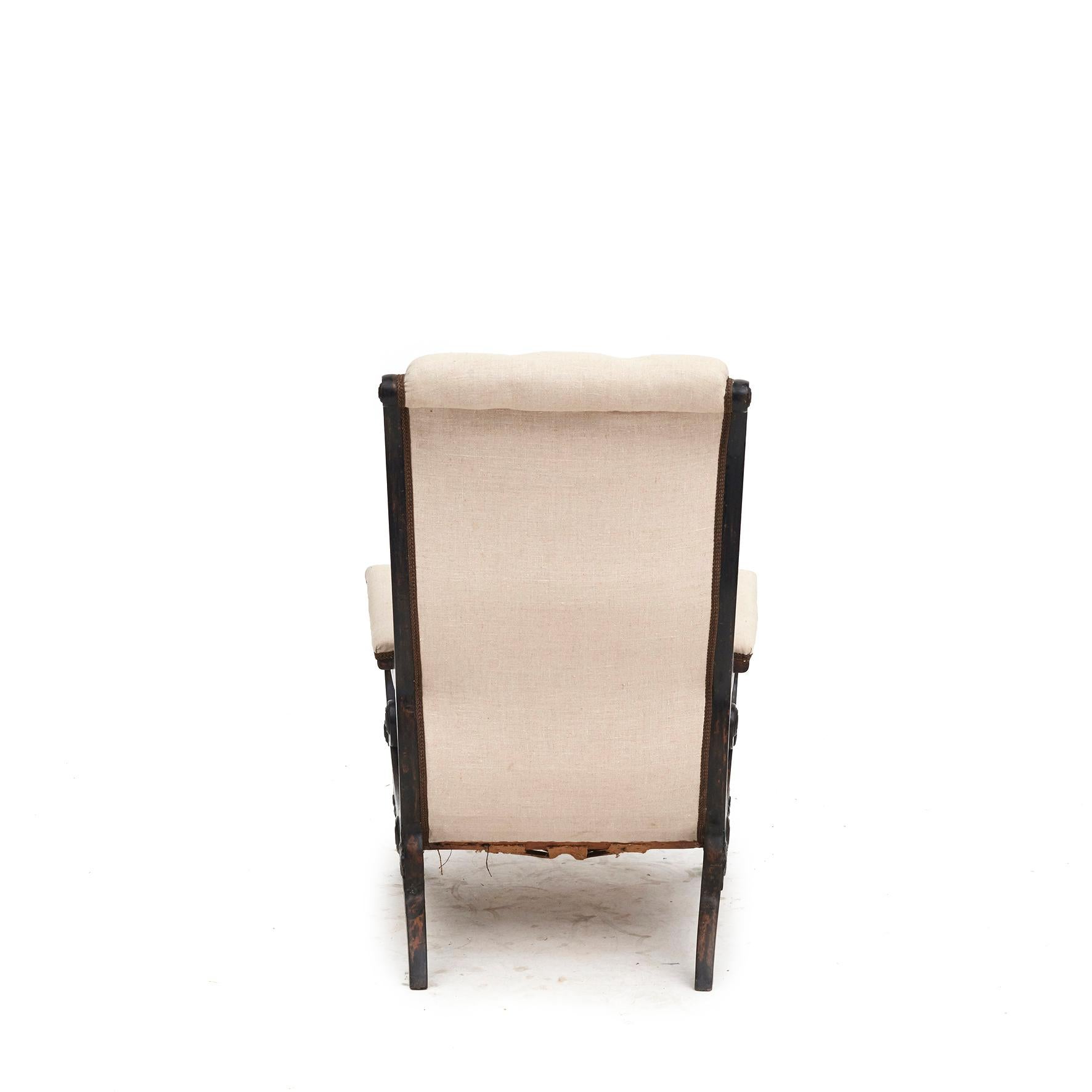 Painted Biedermeier Armchair, Black and With Light Fabric  For Sale