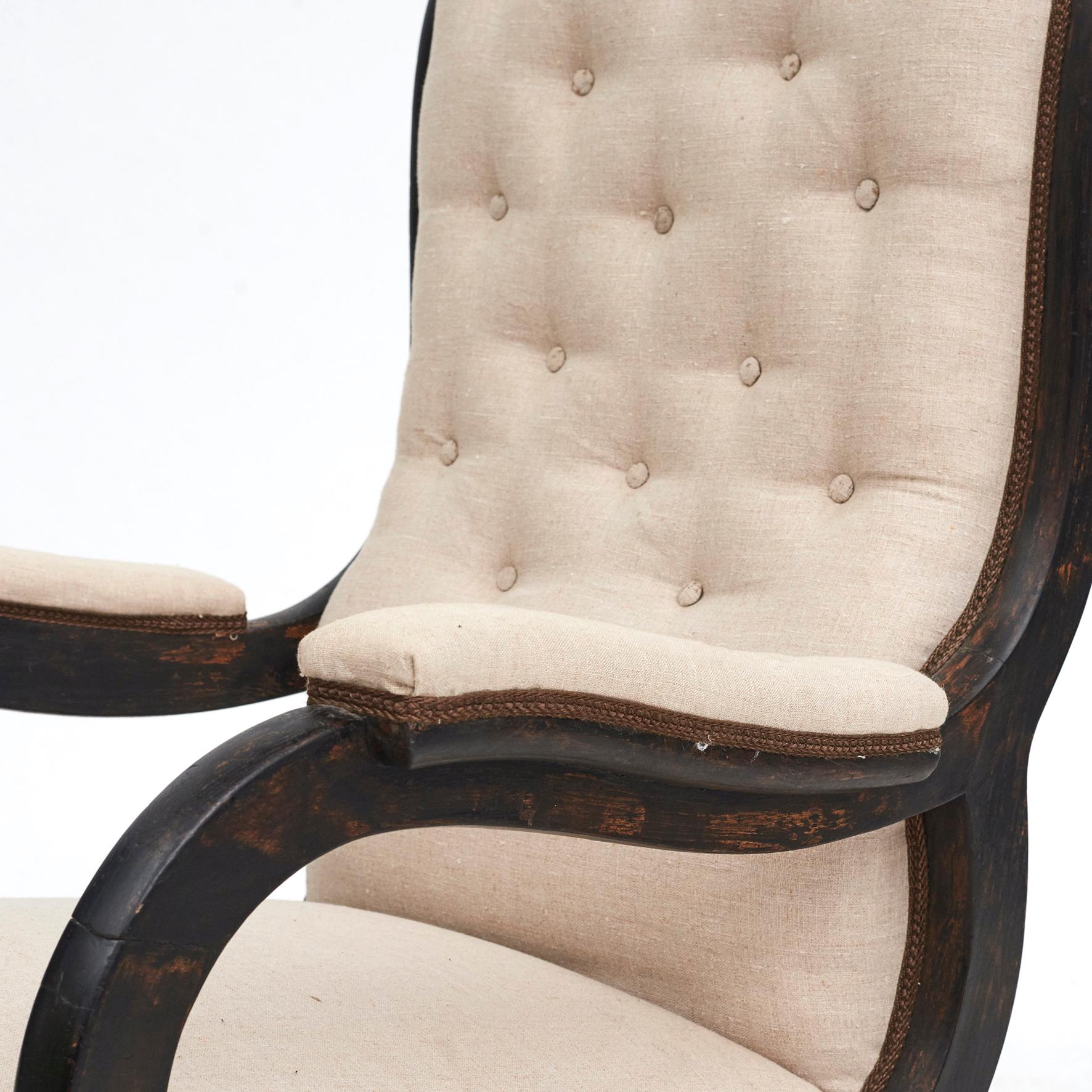 19th Century Biedermeier Armchair, Black and With Light Fabric  For Sale