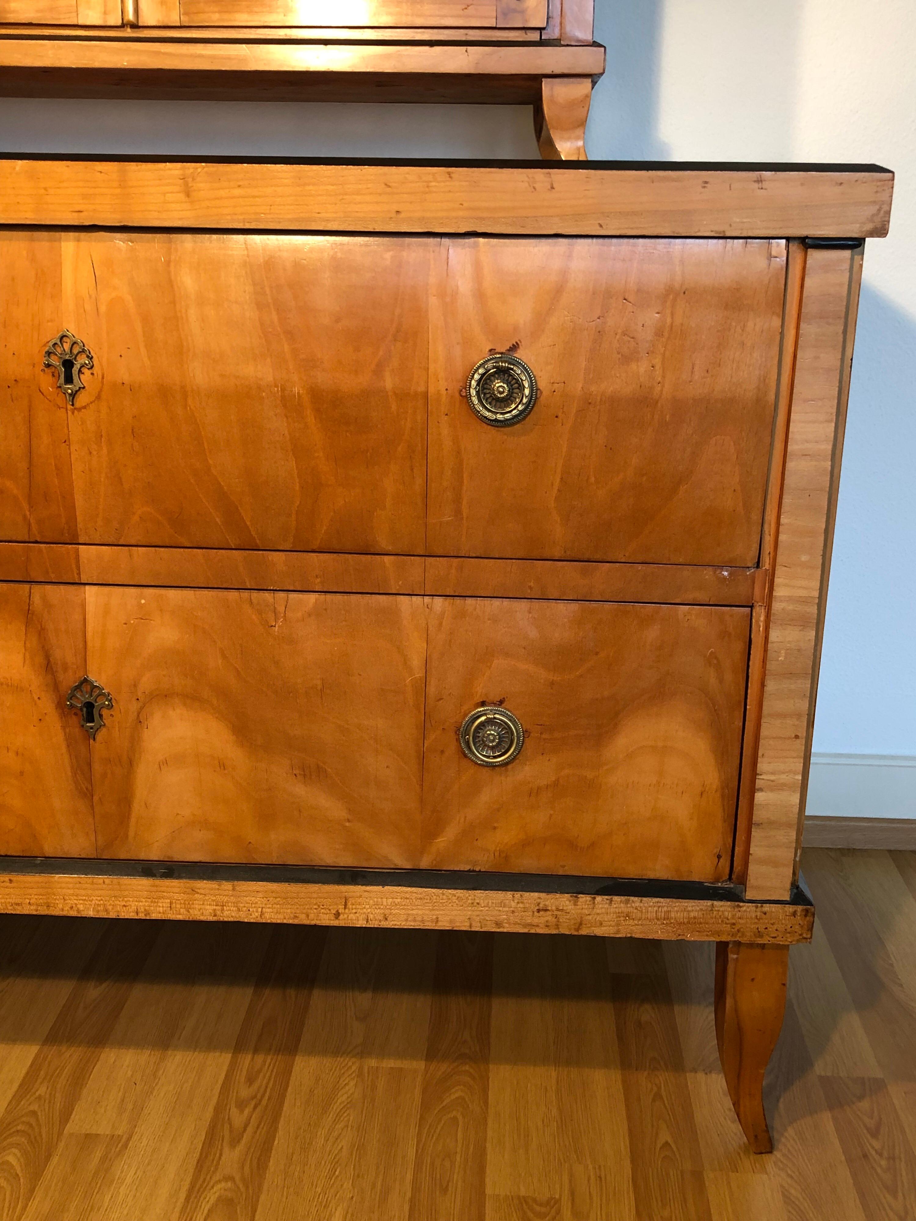 SALE Biedermeier Cherrywood Chest Commode with Vitrine Display, circa 1825 In Good Condition In Sofia, BG