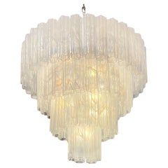 Elegant Big Antique Murano Glass Tiered Chandelier, 78 Alabaster White Glasses