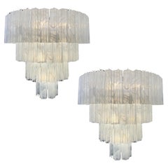 Elegant Big Vintage Murano Glass Tiered Chandeliers, 78 Alabaster White Glasses