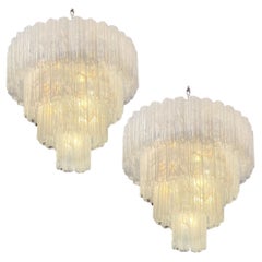 Elegant Big Antique Murano Glass Tiered Chandeliers, 78 Alabaster White Glasses