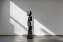 Elegant Biomorphic Sculpture, Black Solid Wood by Escalona, Still Stand No88