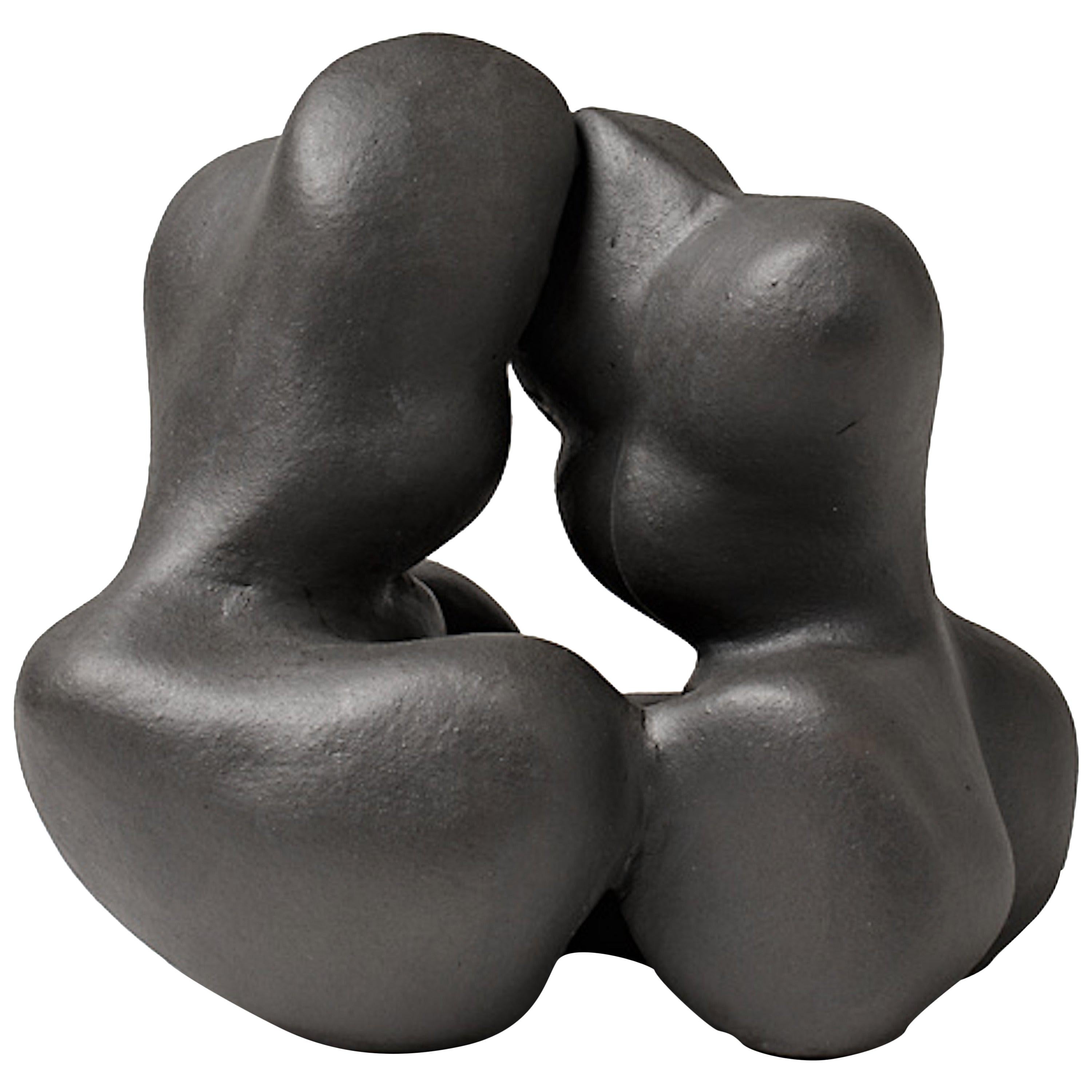 Elegant Black Abstract Ceramic Sculpture by Tim Orr, circa 1980
