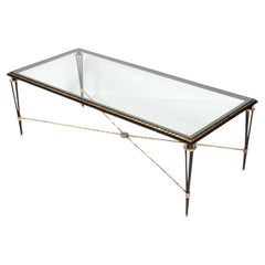 Elegante Mesa de Centro de Metal Negro y Dorado al estilo de Gilbert Poillerat