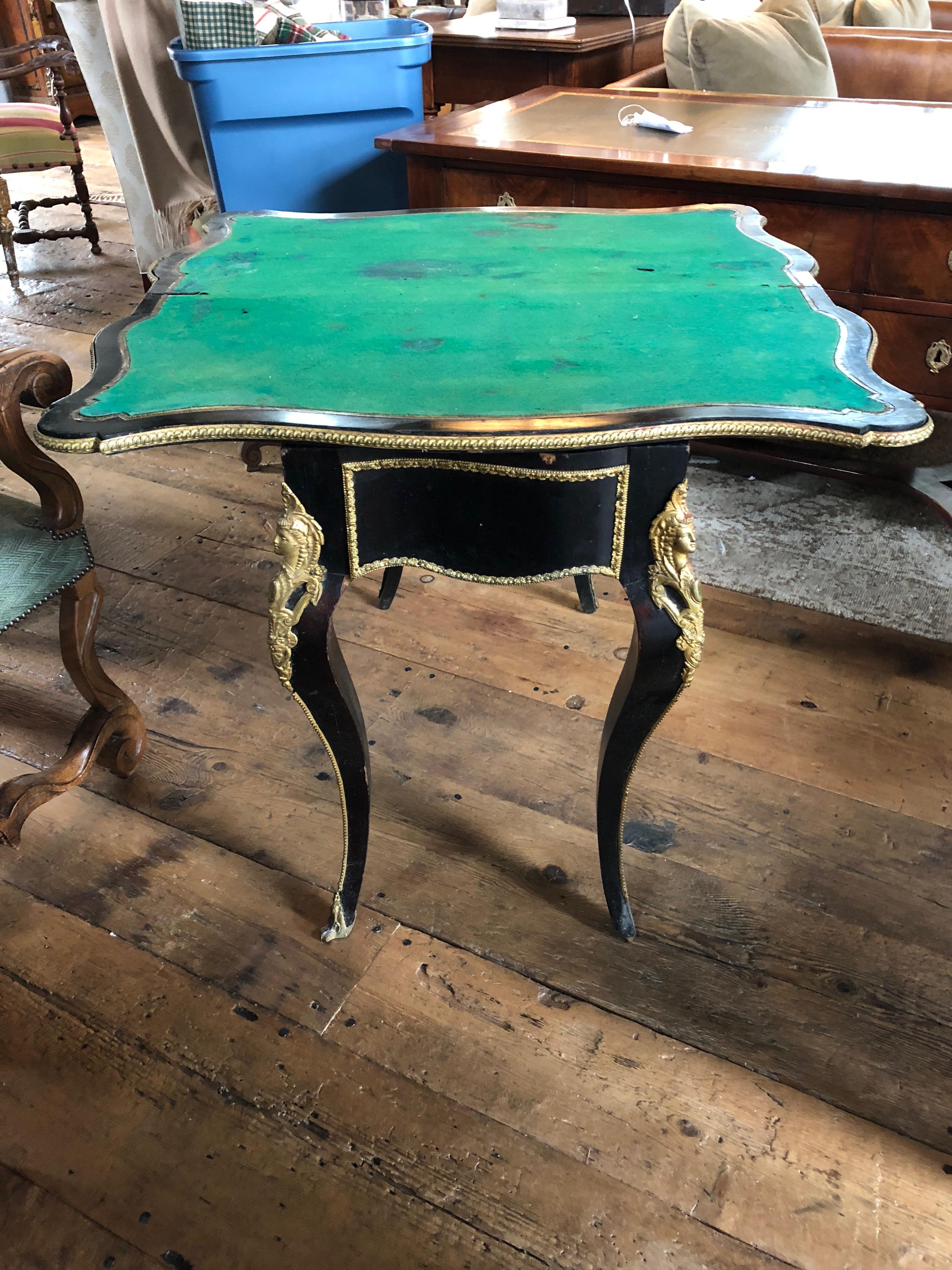 Elegant Black and Gold Louis XVI Style Console Game Table 8