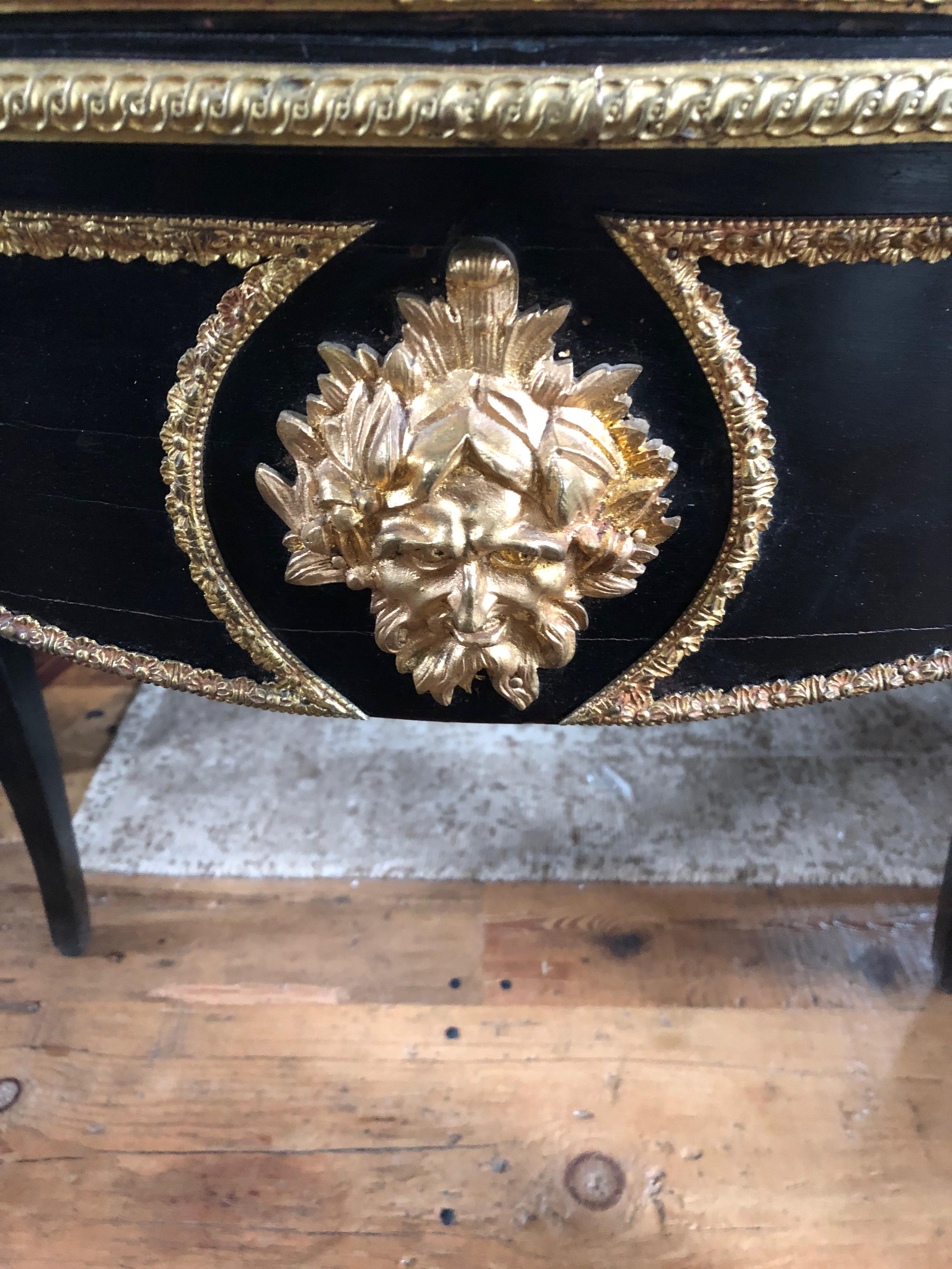 French Elegant Black and Gold Louis XVI Style Console Game Table